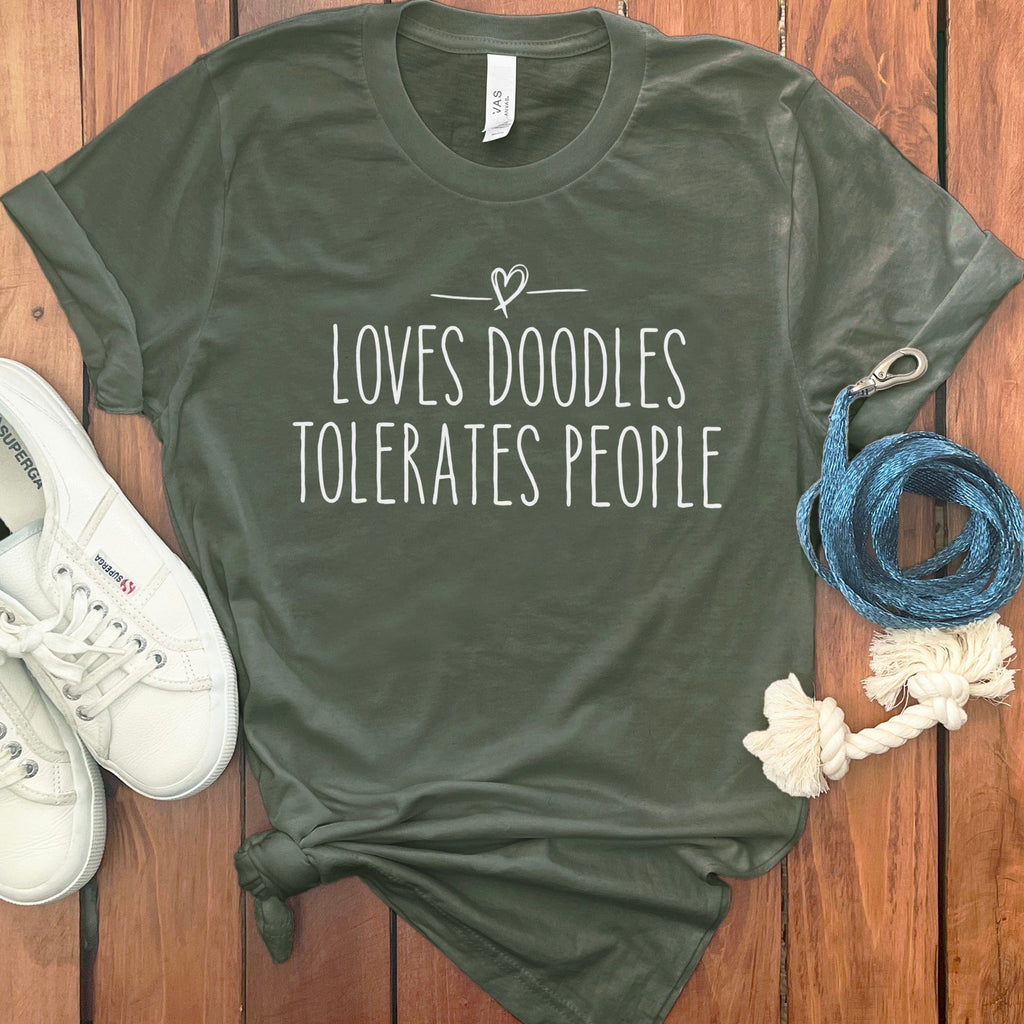 Loves Doodles People T-Shirt in Military Green / S by Puppy Jo
