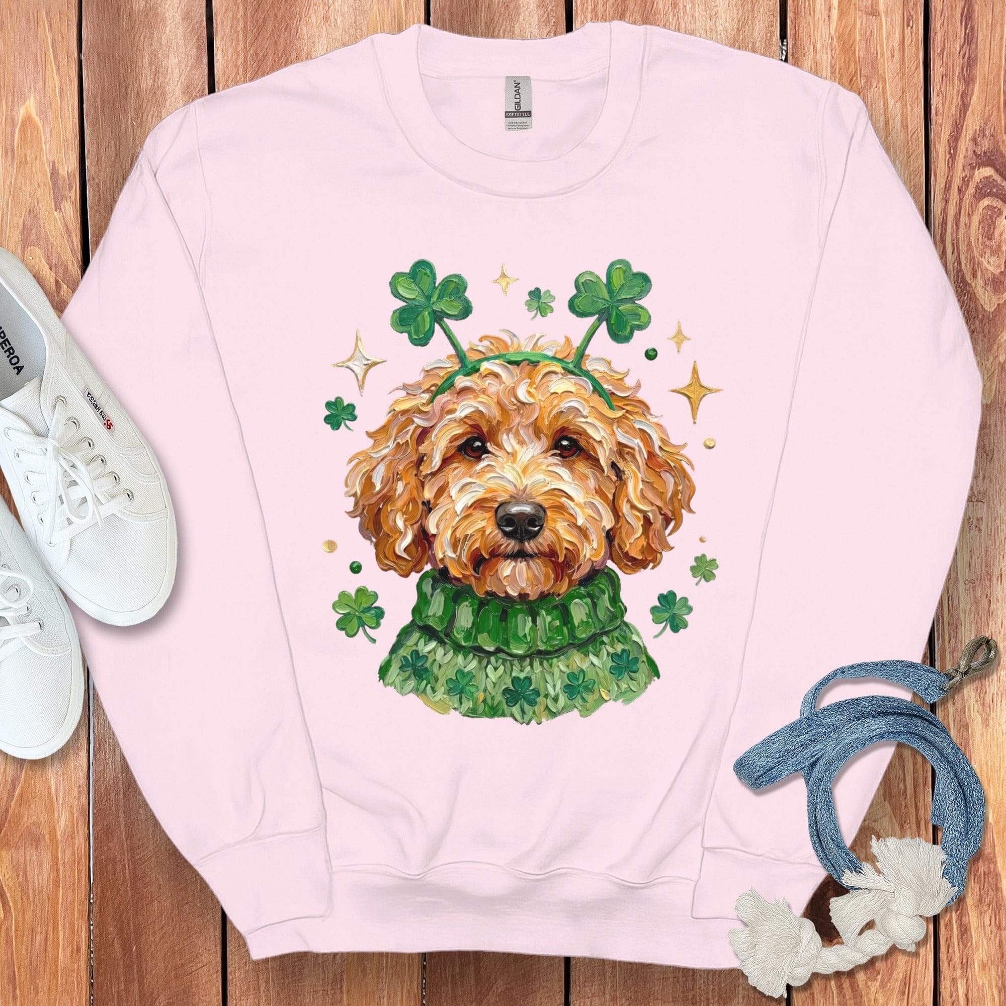 Lucky Apricot Goldendoodle Sweatshirt in Light Pink / S by Puppy Jo