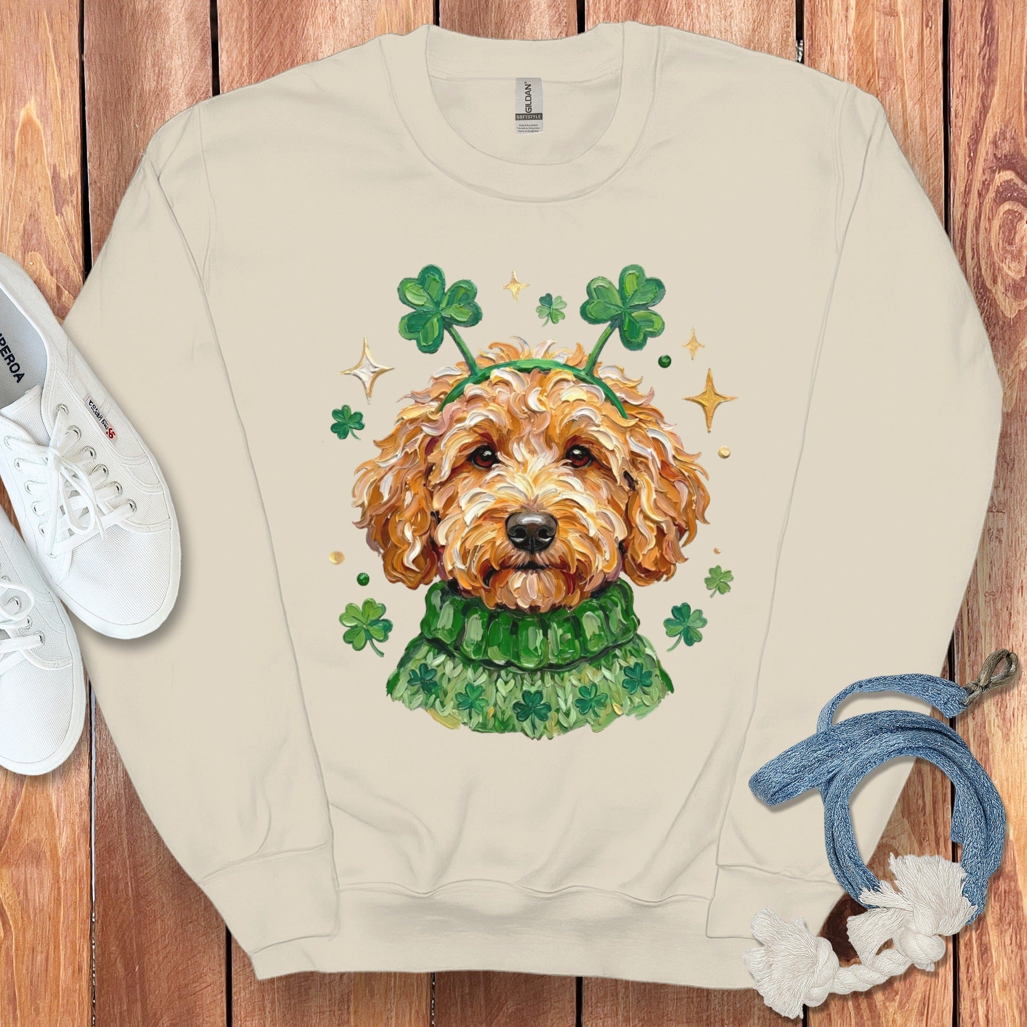 Lucky Apricot Goldendoodle Sweatshirt in Sand / S by Puppy Jo