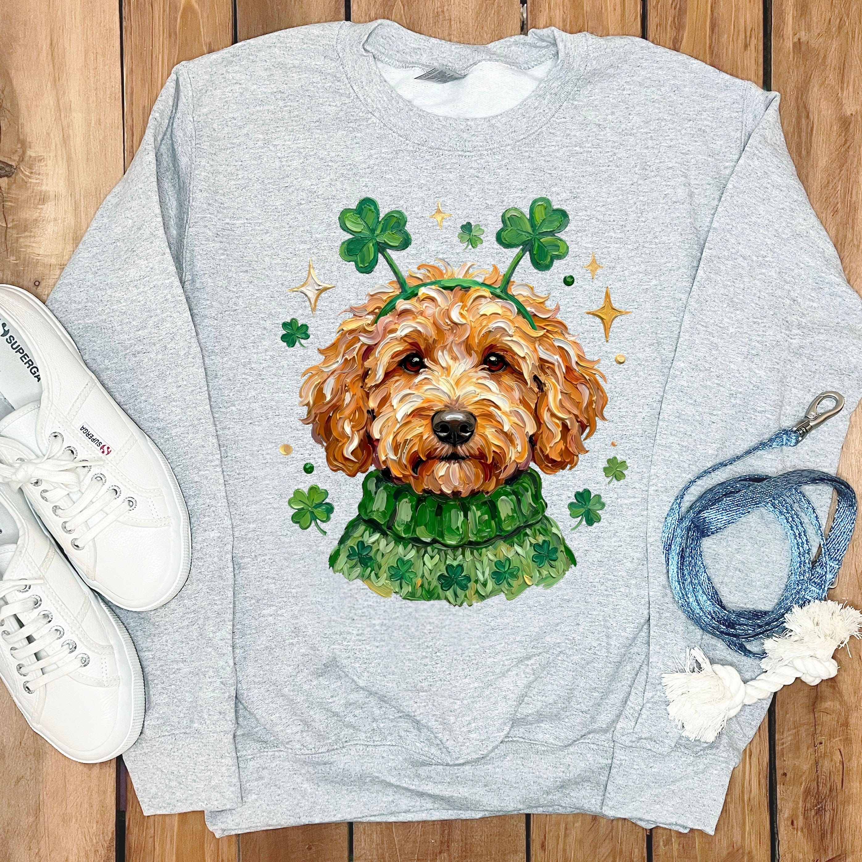 Lucky Apricot Goldendoodle Sweatshirt in Sport Grey / S by Puppy Jo