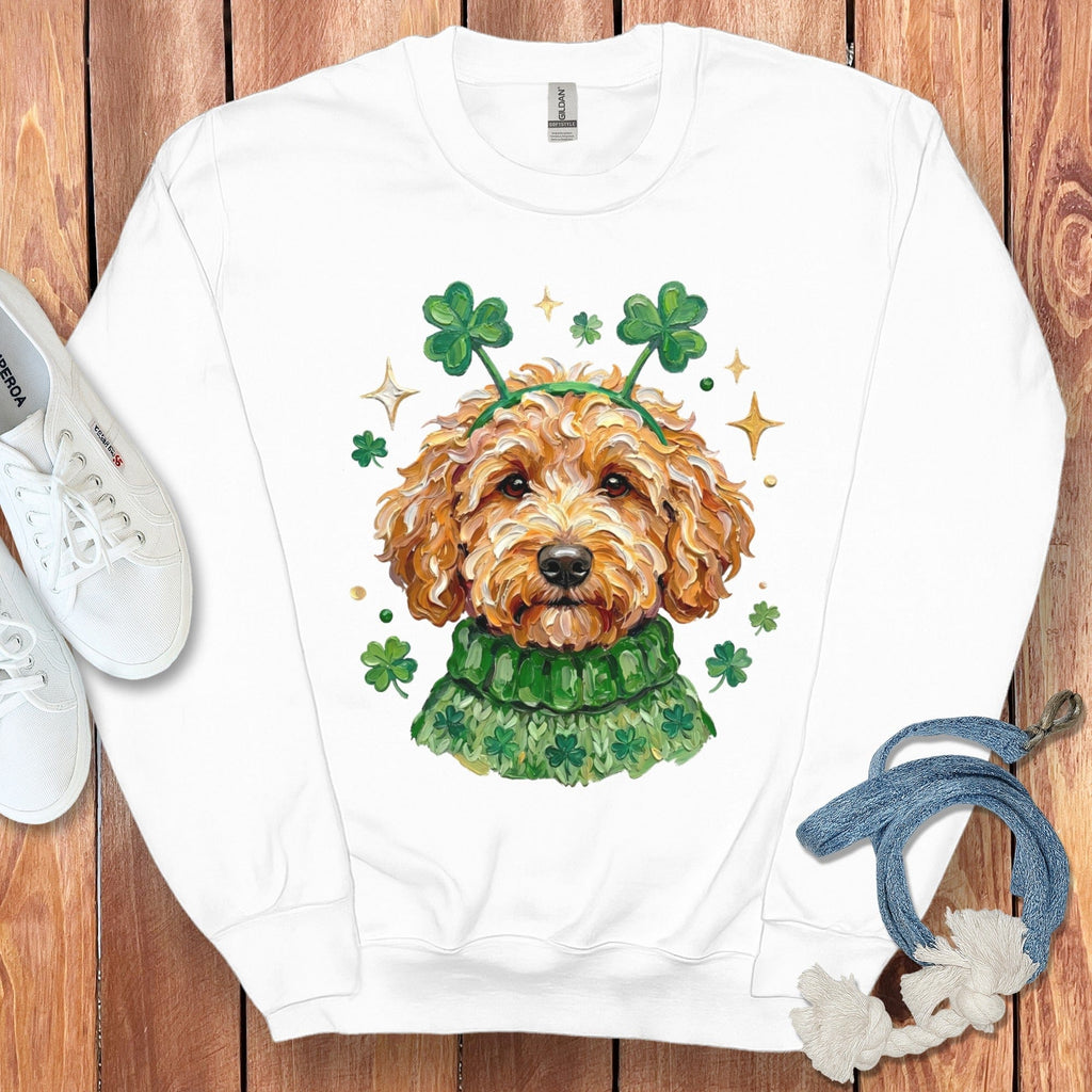 Lucky Apricot Goldendoodle Sweatshirt in White / S by Puppy Jo