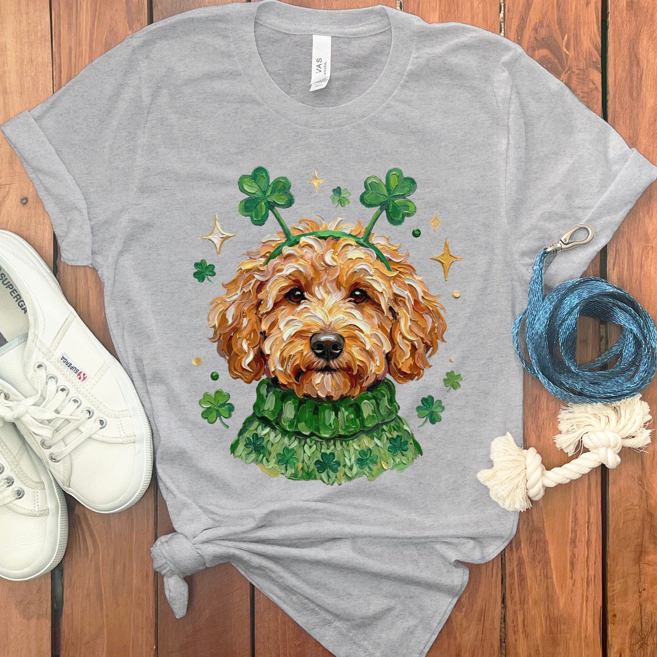 Lucky Apricot Goldendoodle T-Shirt in Athletic Heather / S by Puppy Jo