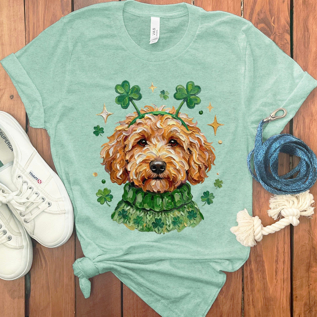 Lucky Apricot Goldendoodle T-Shirt in Heather Mint / S by Puppy Jo