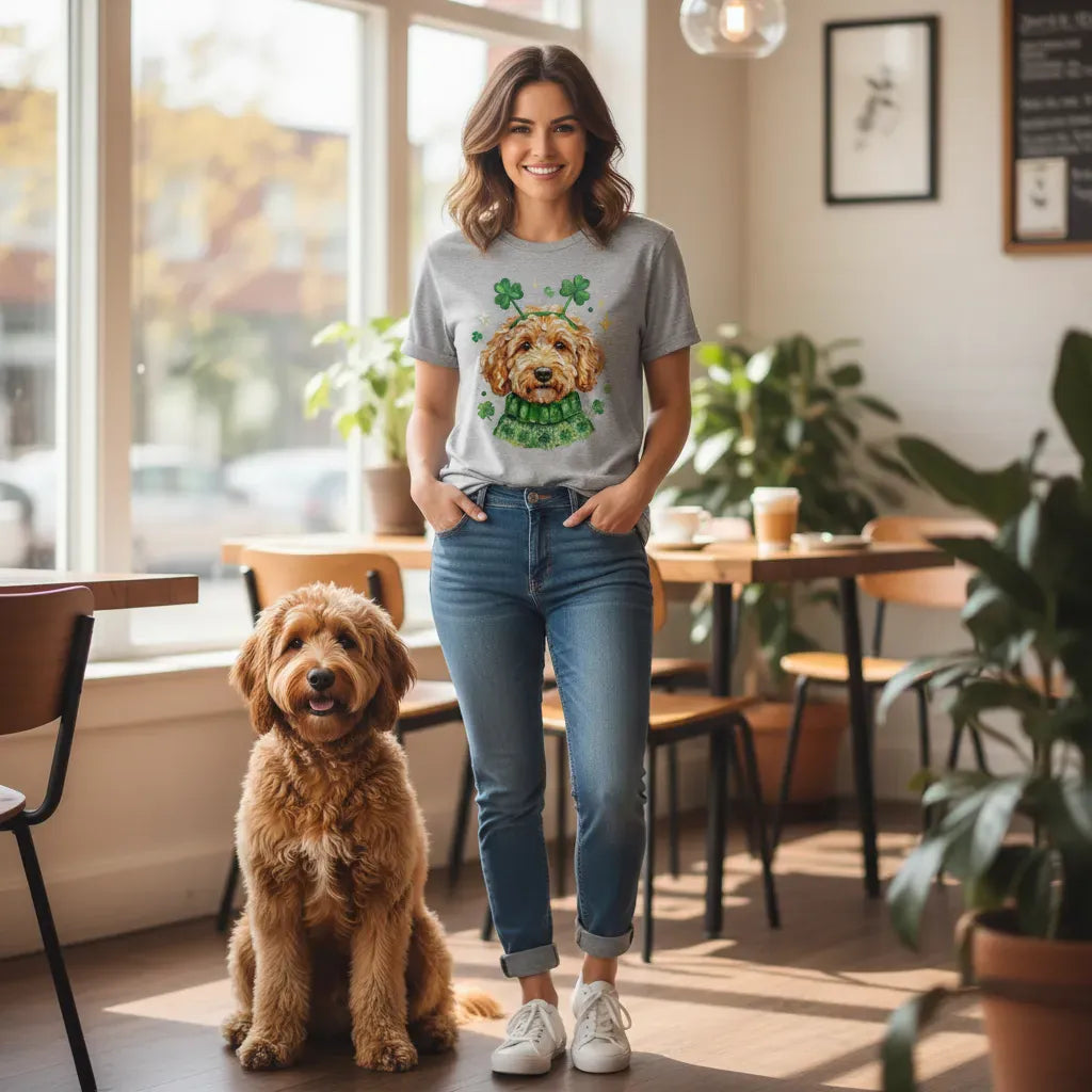 Lucky Apricot Goldendoodle T-Shirt in by Puppy Jo