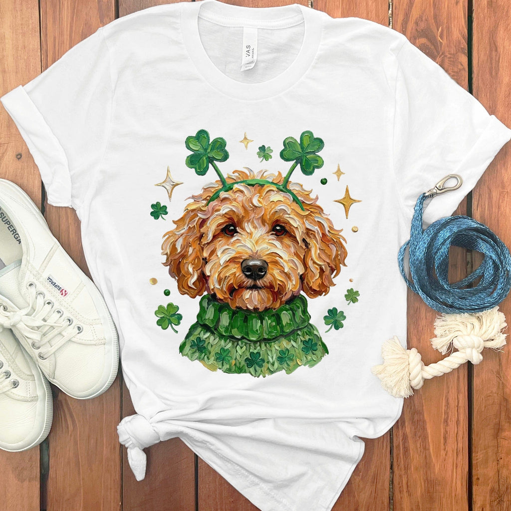 Lucky Apricot Goldendoodle T-Shirt in White / S by Puppy Jo