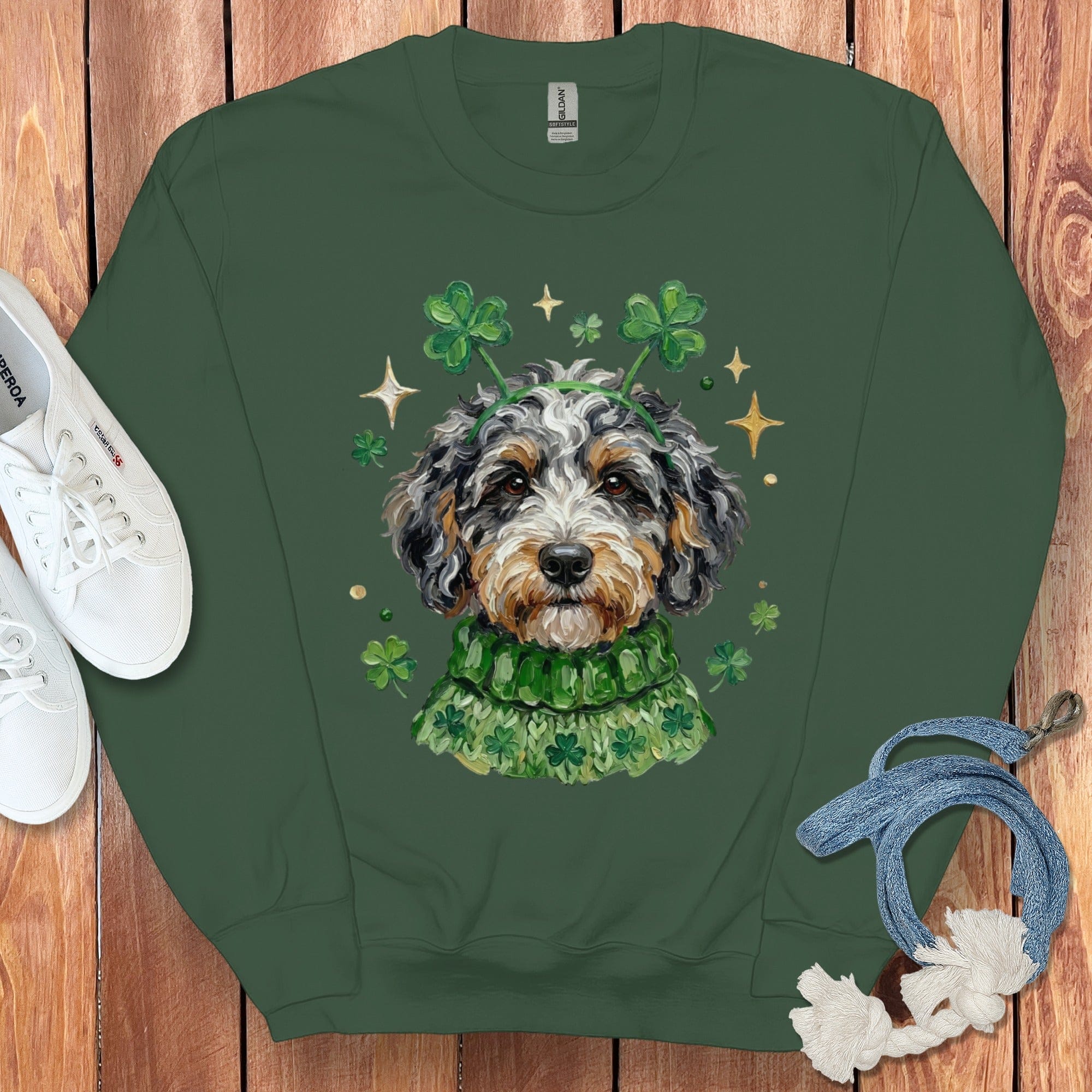 Lucky Aussiedoodle Sweatshirt in Forest Green / S by Puppy Jo