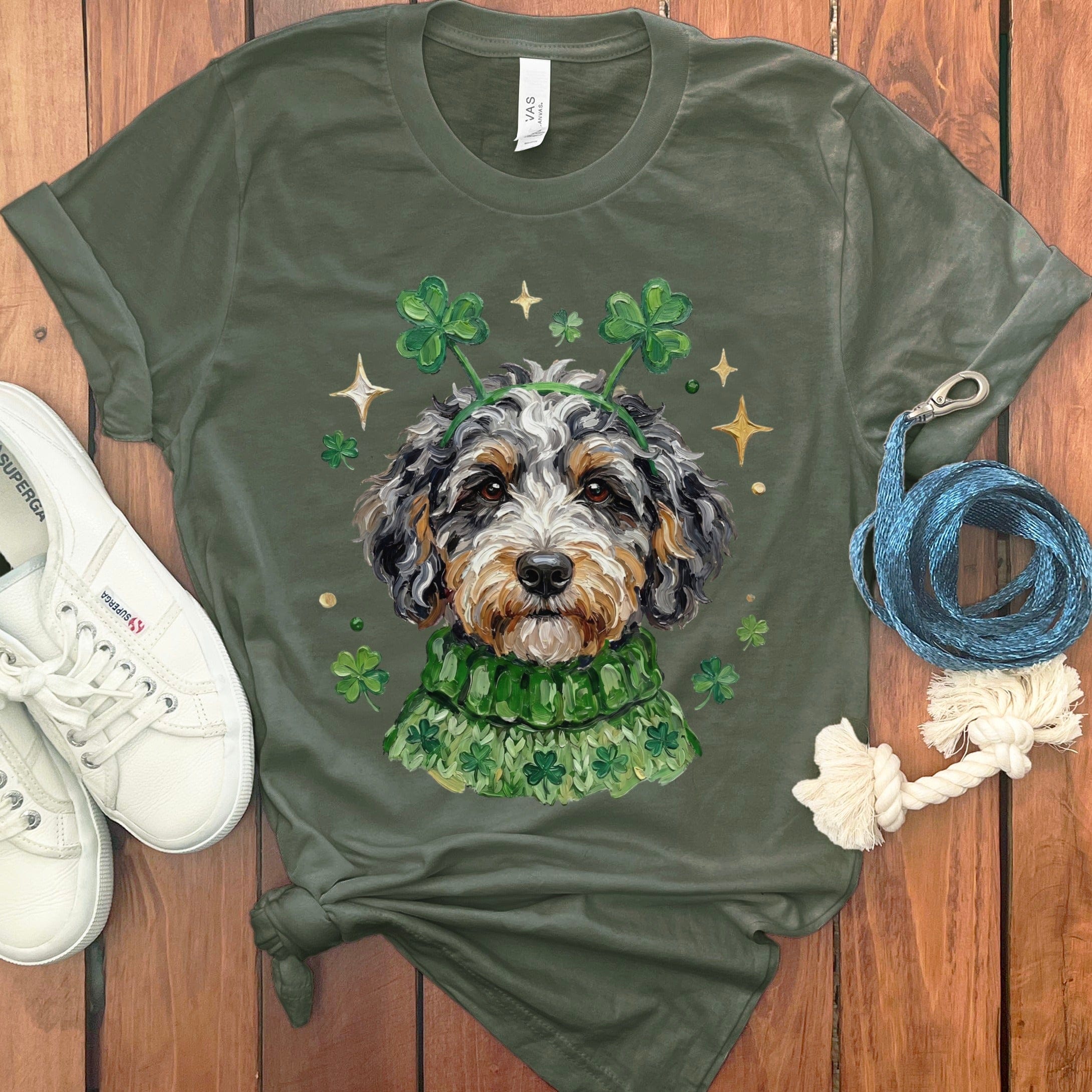 Lucky Aussiedoodle T-Shirt in Military Green / S by Puppy Jo