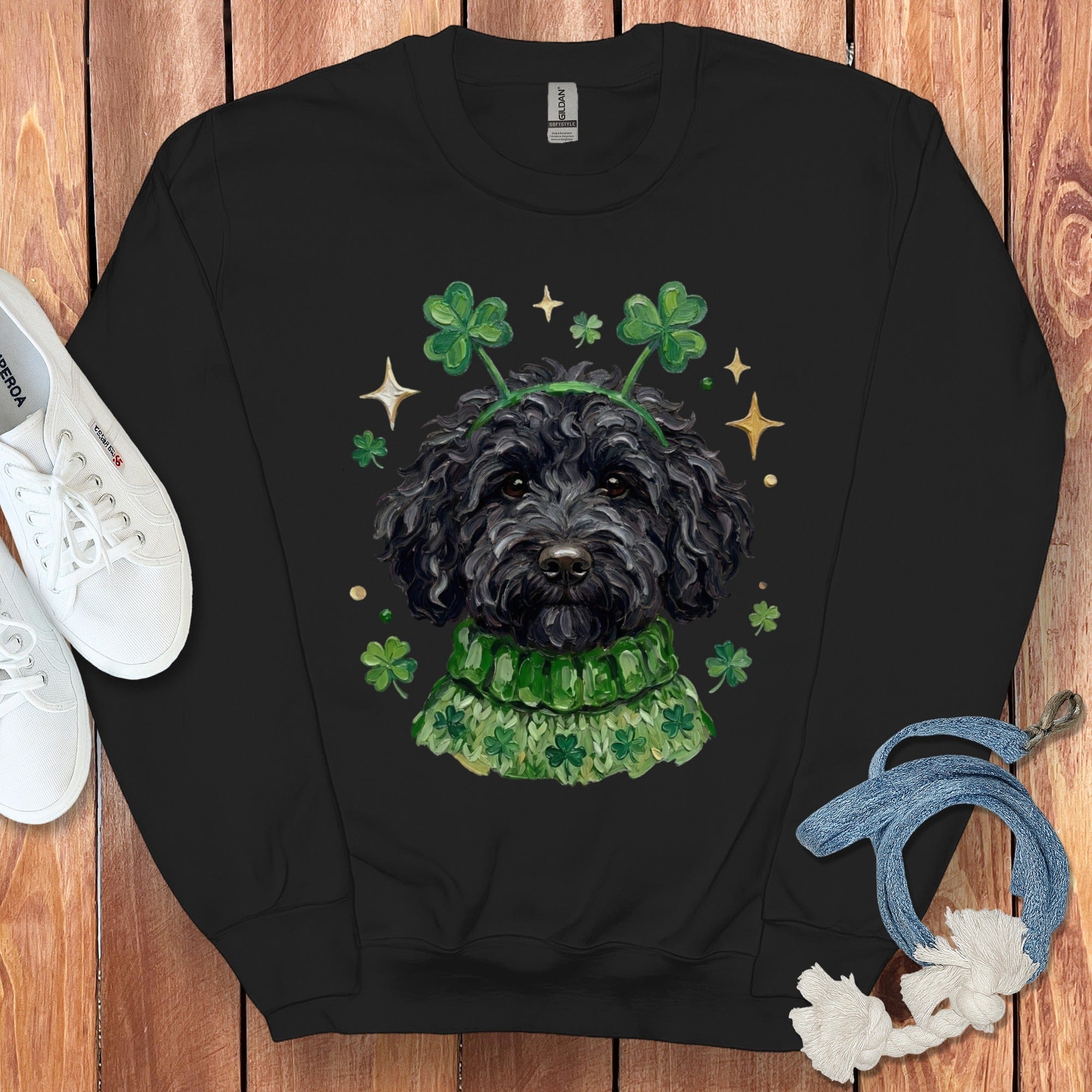 Lucky Black Goldendoodle Sweatshirt in Black / S by Puppy Jo