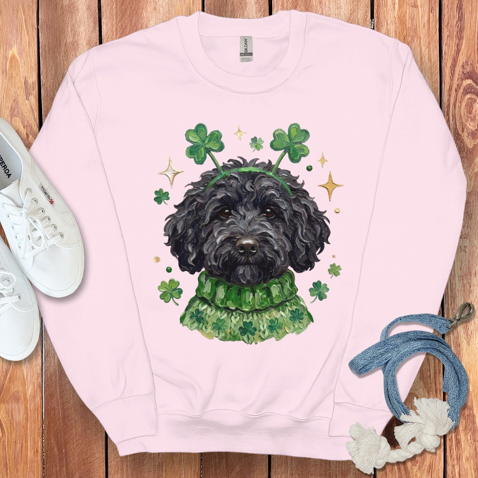 Lucky Black Goldendoodle Sweatshirt in Light Pink / S by Puppy Jo