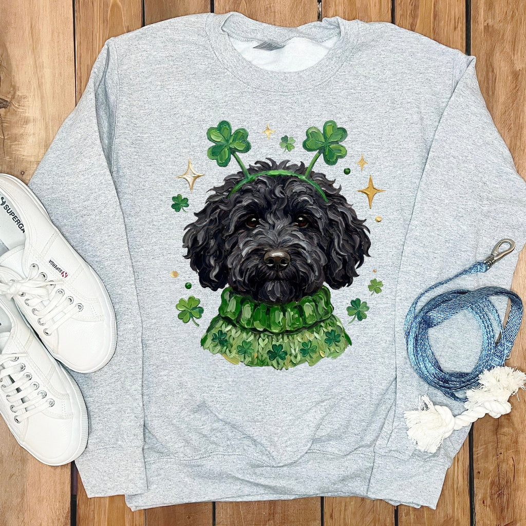 Lucky Black Goldendoodle Sweatshirt in Sport Grey / S by Puppy Jo