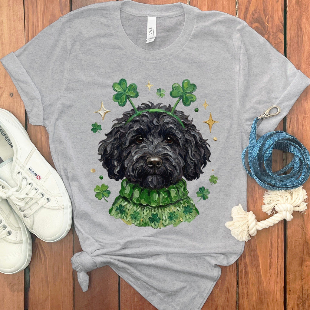 Lucky Black Goldendoodle T-Shirt in Athletic Heather / S by Puppy Jo