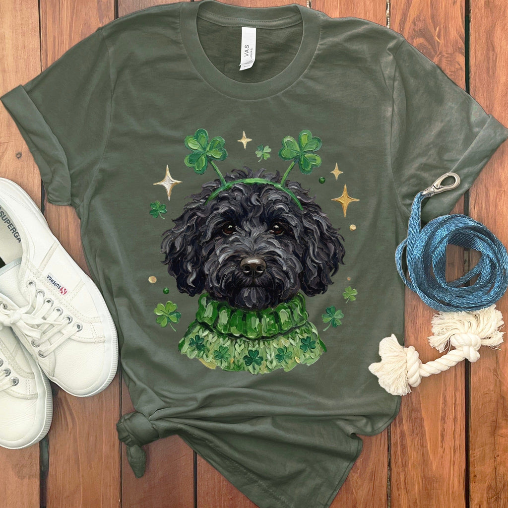 Lucky Black Goldendoodle T-Shirt in Military Green / S by Puppy Jo