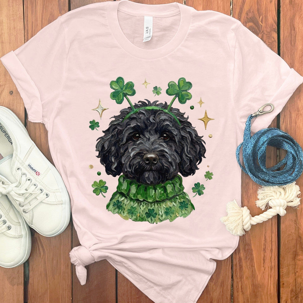 Lucky Black Goldendoodle T-Shirt in Soft Pink / S by Puppy Jo
