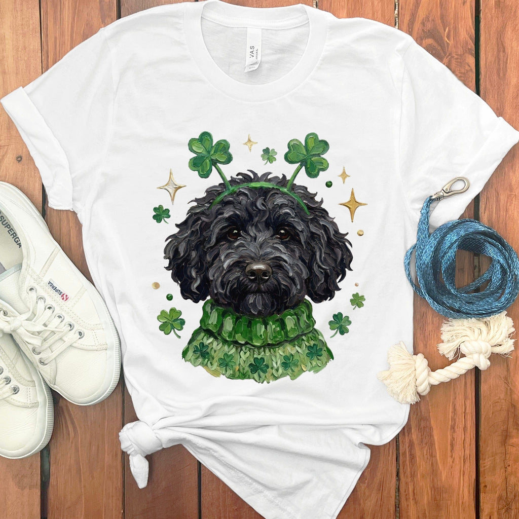 Lucky Black Goldendoodle T-Shirt in White / S by Puppy Jo