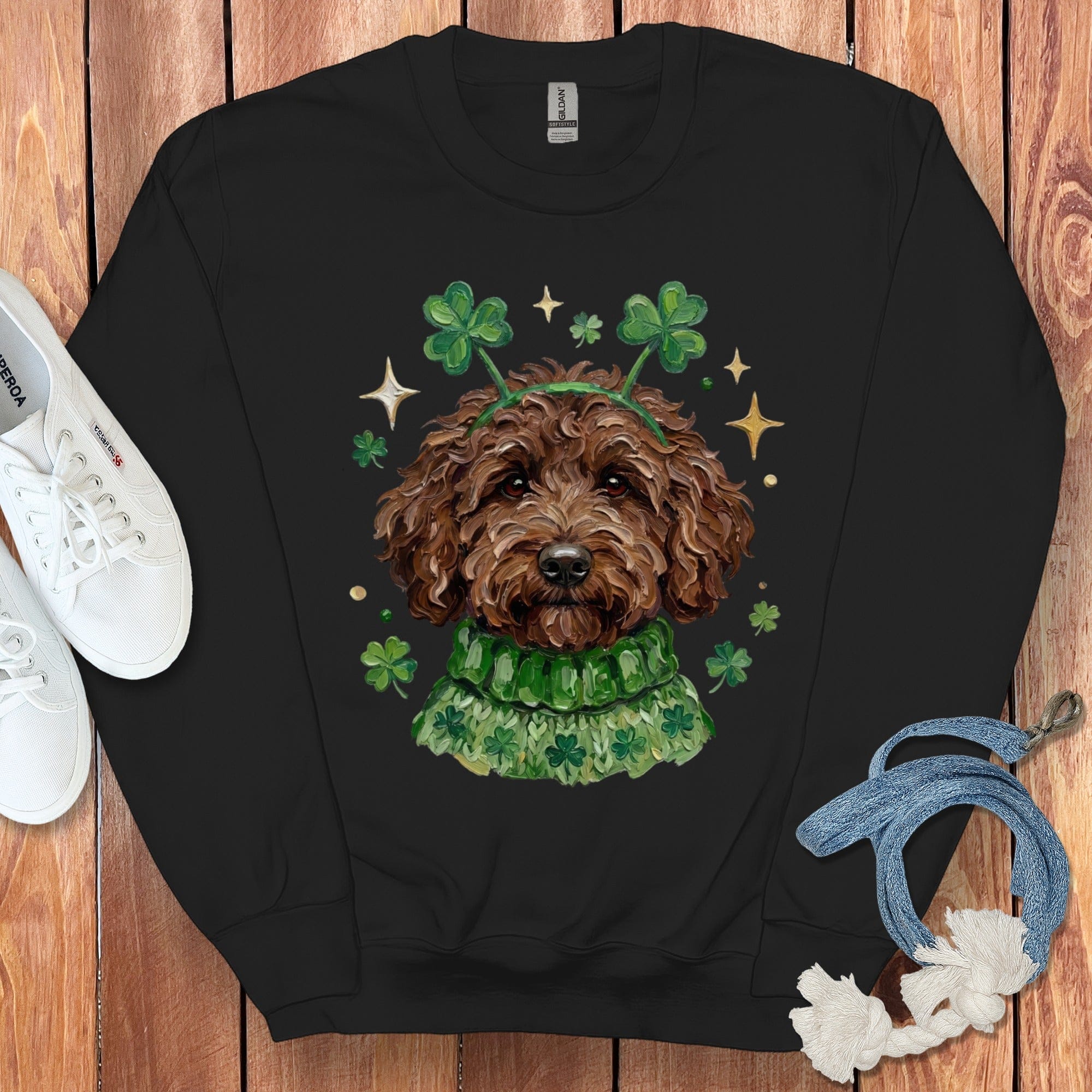 Lucky Chocolate Goldendoodle Sweatshirt in Black / S by Puppy Jo