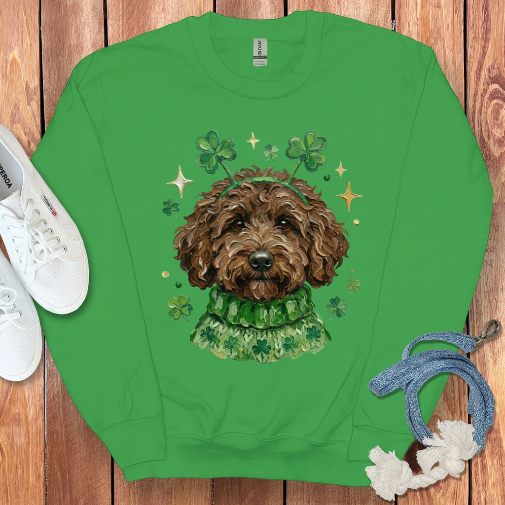 Lucky Chocolate Goldendoodle Sweatshirt in Irish Green / S by Puppy Jo