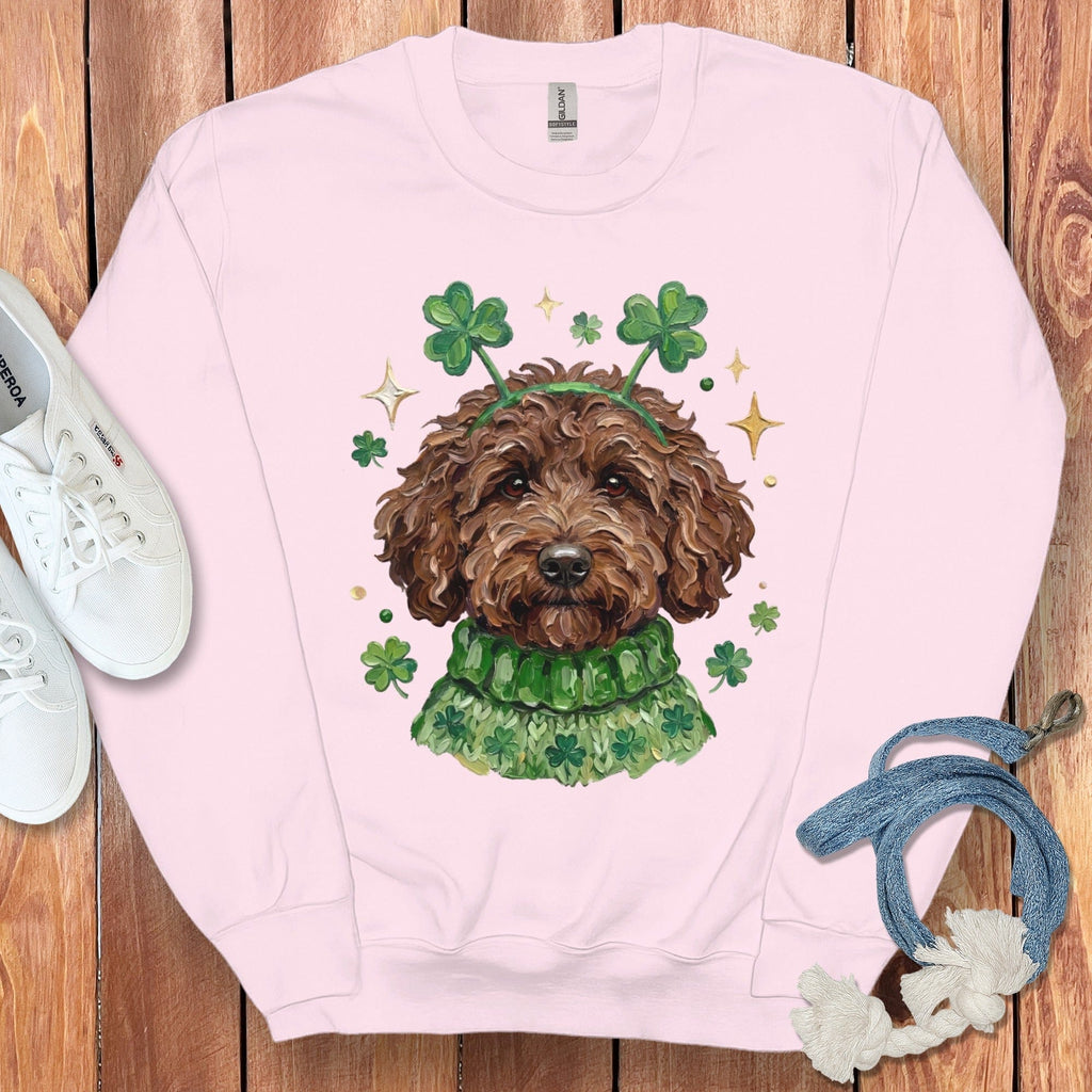 Lucky Chocolate Goldendoodle Sweatshirt in Light Pink / S by Puppy Jo