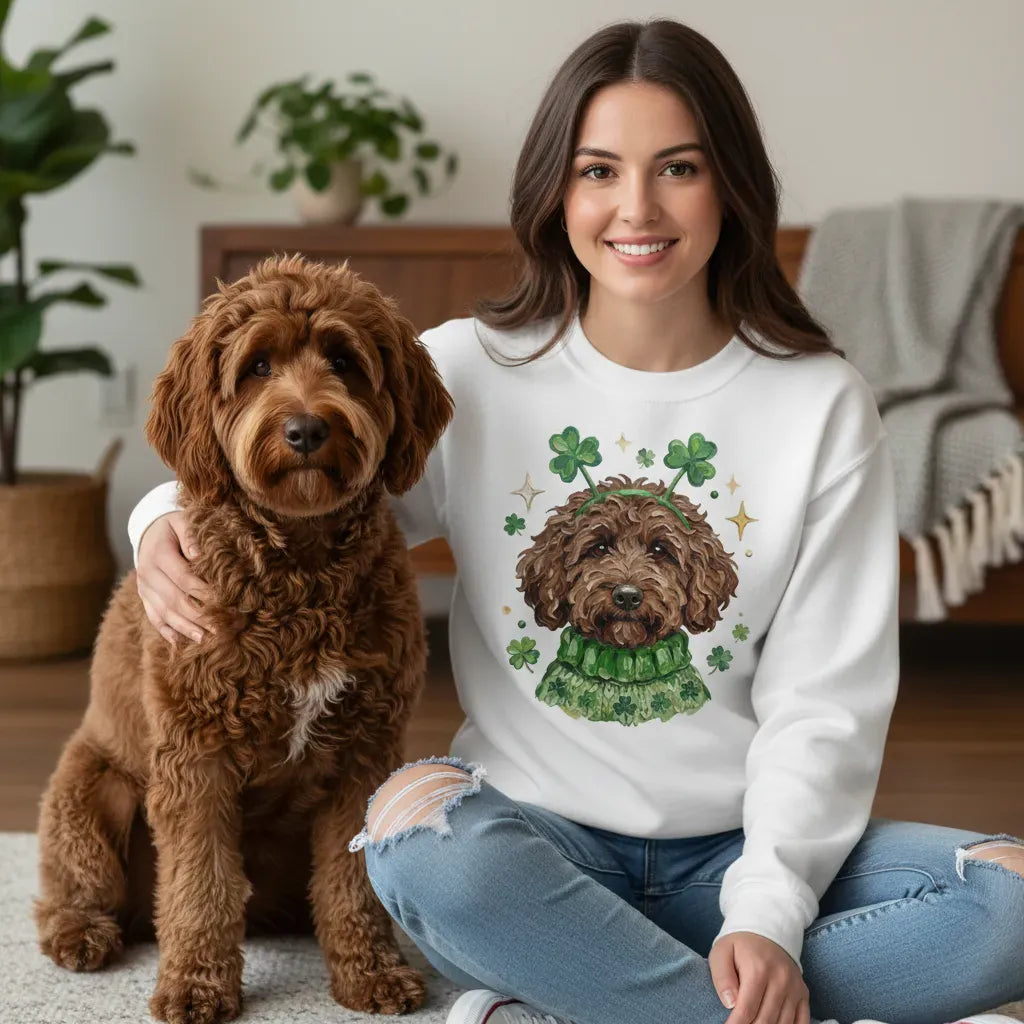 Lucky Chocolate Goldendoodle Sweatshirt in by Puppy Jo