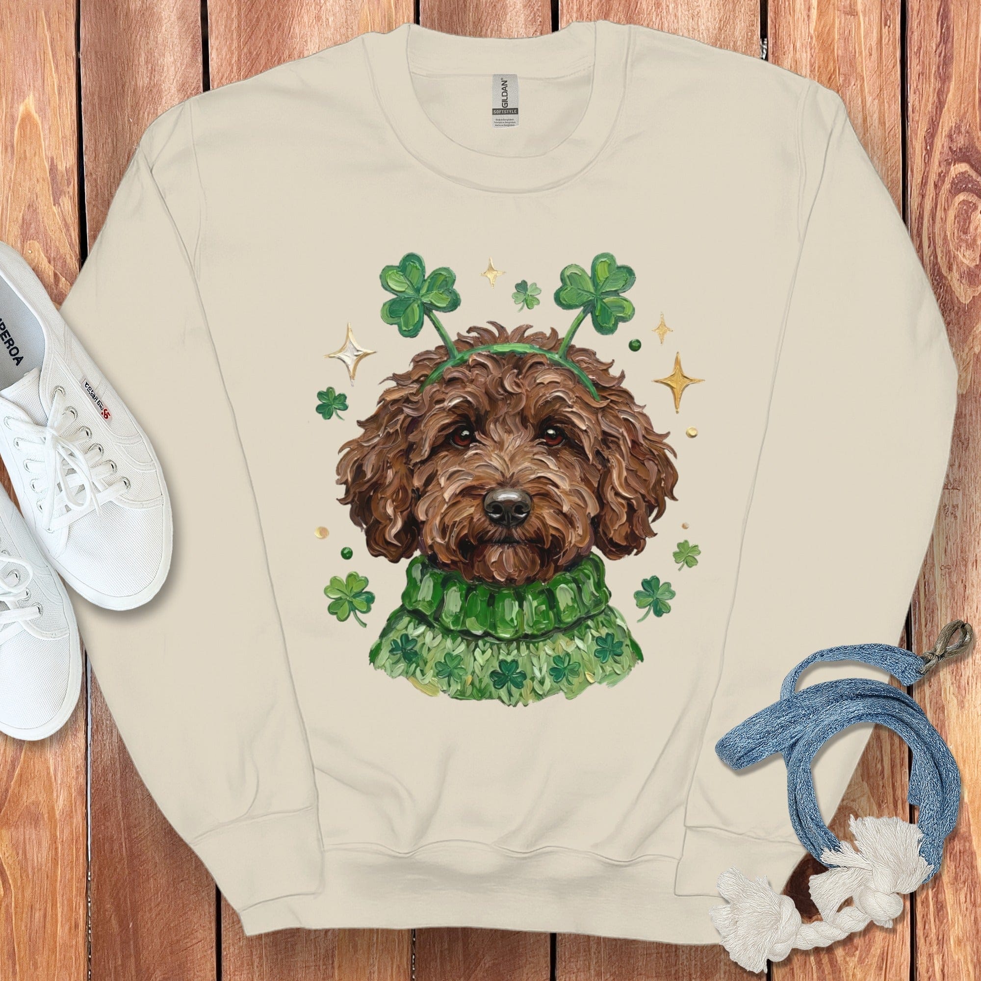 Lucky Chocolate Goldendoodle Sweatshirt in Sand / S by Puppy Jo