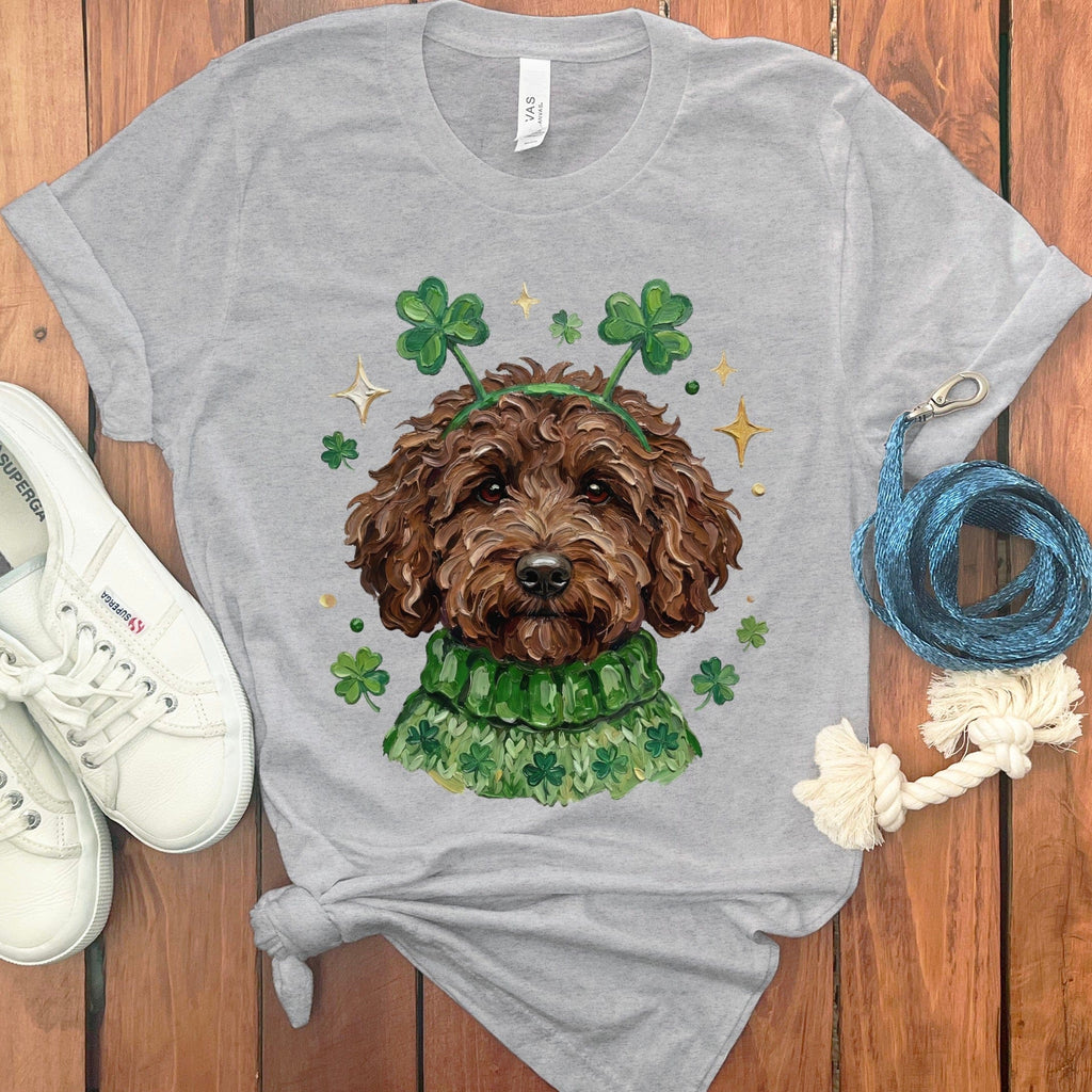 Lucky Chocolate Goldendoodle T-Shirt in Athletic Heather / S by Puppy Jo