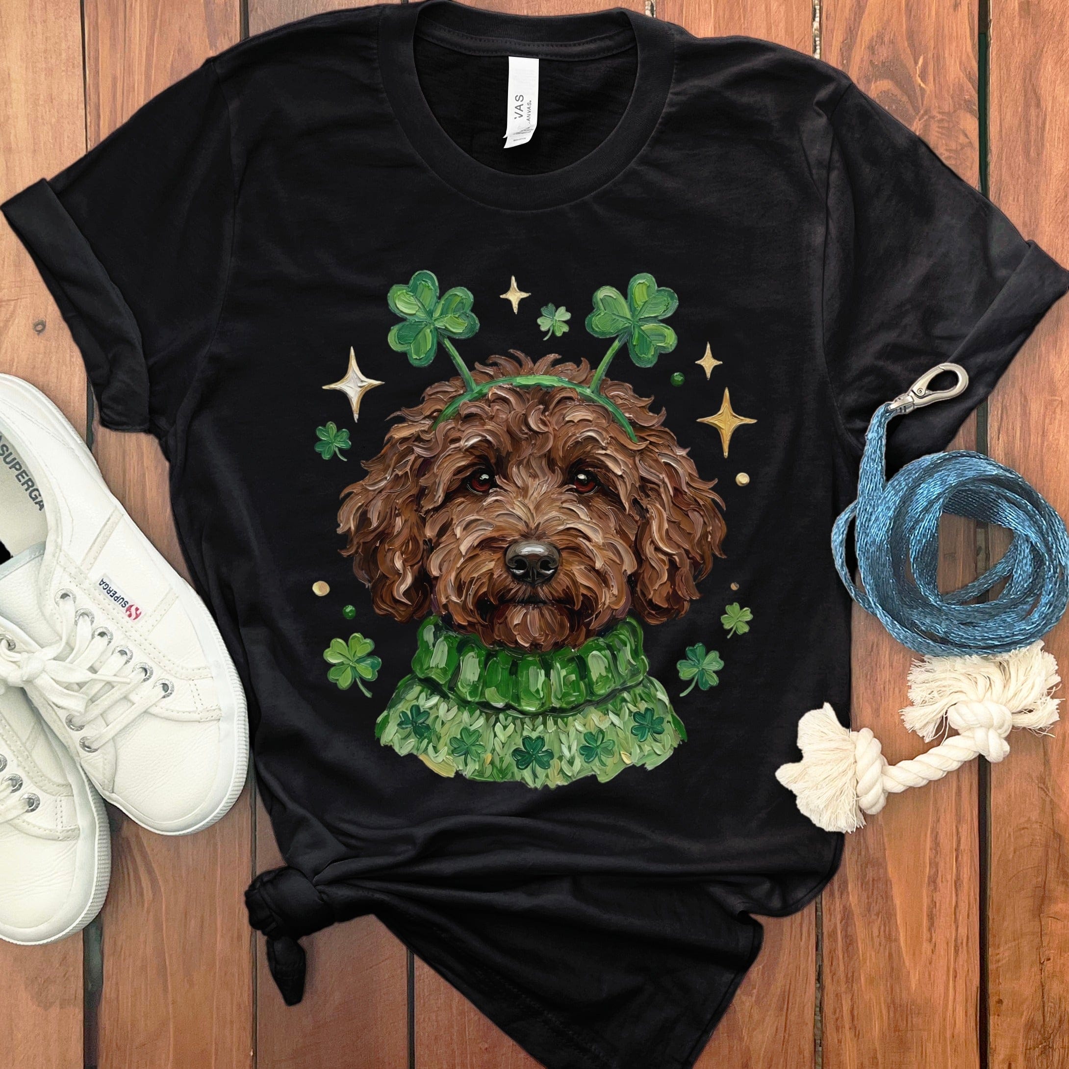 Lucky Chocolate Goldendoodle T-Shirt in Black / S by Puppy Jo