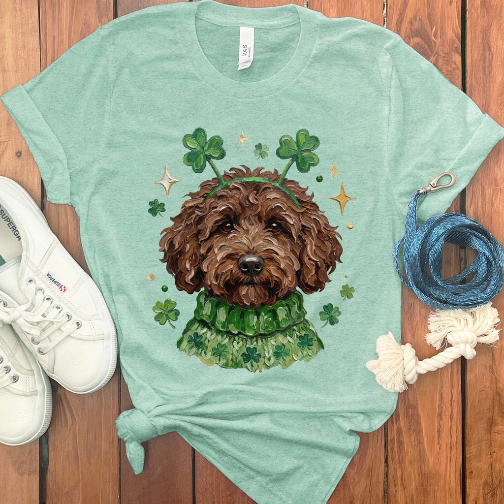 Lucky Chocolate Goldendoodle T-Shirt in Heather Mint / S by Puppy Jo