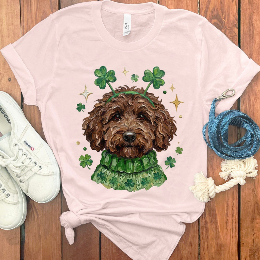 Lucky Chocolate Goldendoodle T-Shirt in Soft Pink / S by Puppy Jo