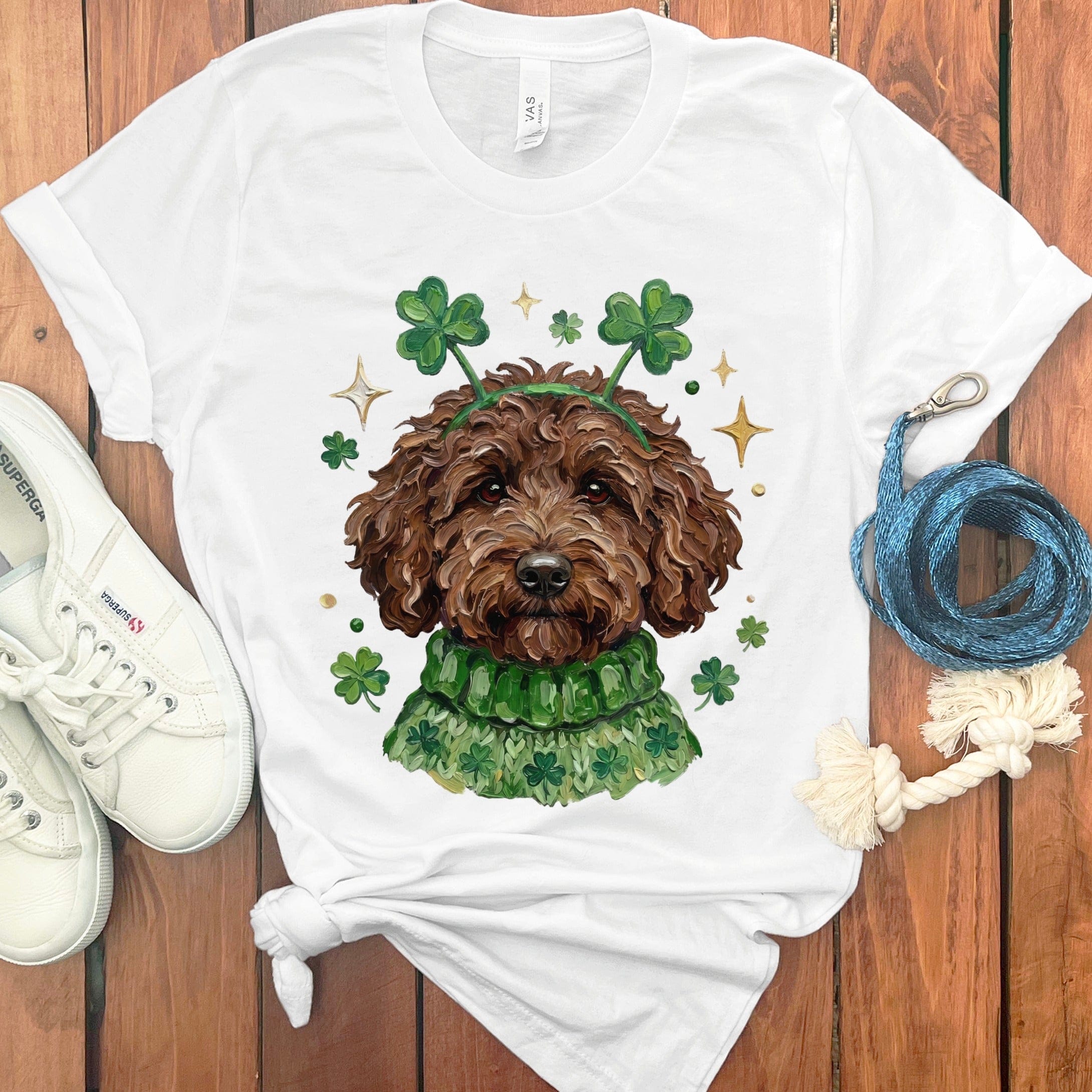 Lucky Chocolate Goldendoodle T-Shirt in White / S by Puppy Jo