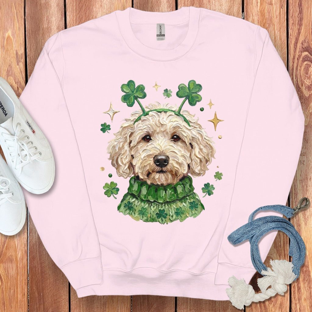 Lucky Cream Goldendoodle Sweatshirt in Light Pink / S by Puppy Jo