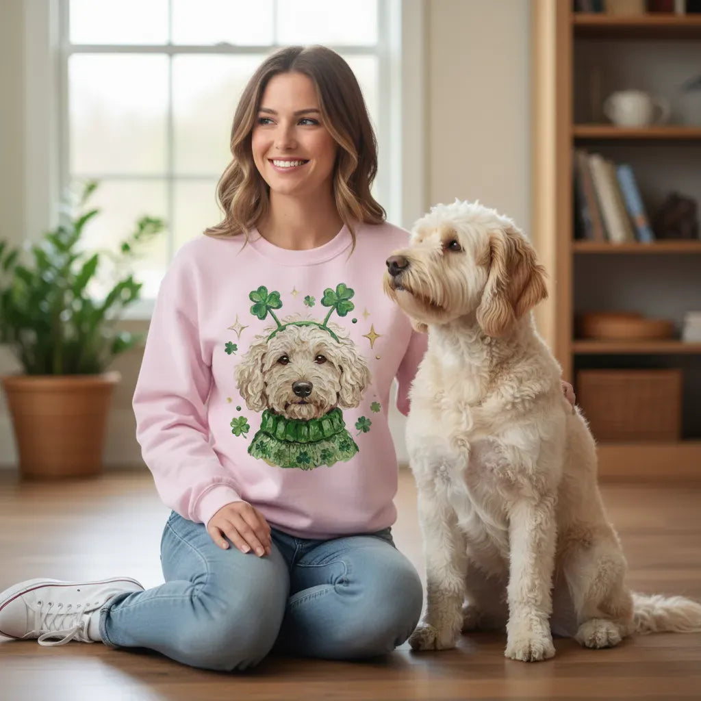 Lucky Cream Goldendoodle Sweatshirt in by Puppy Jo