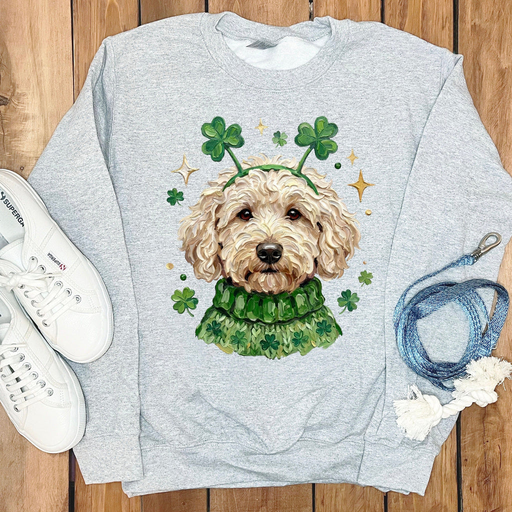 Lucky Cream Goldendoodle Sweatshirt in Sport Grey / S by Puppy Jo