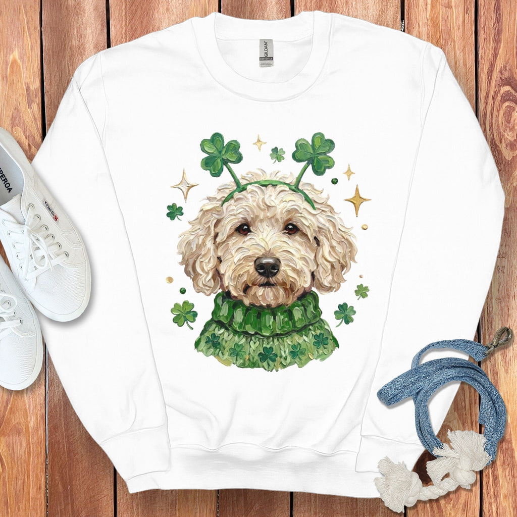 Lucky Cream Goldendoodle Sweatshirt in White / S by Puppy Jo