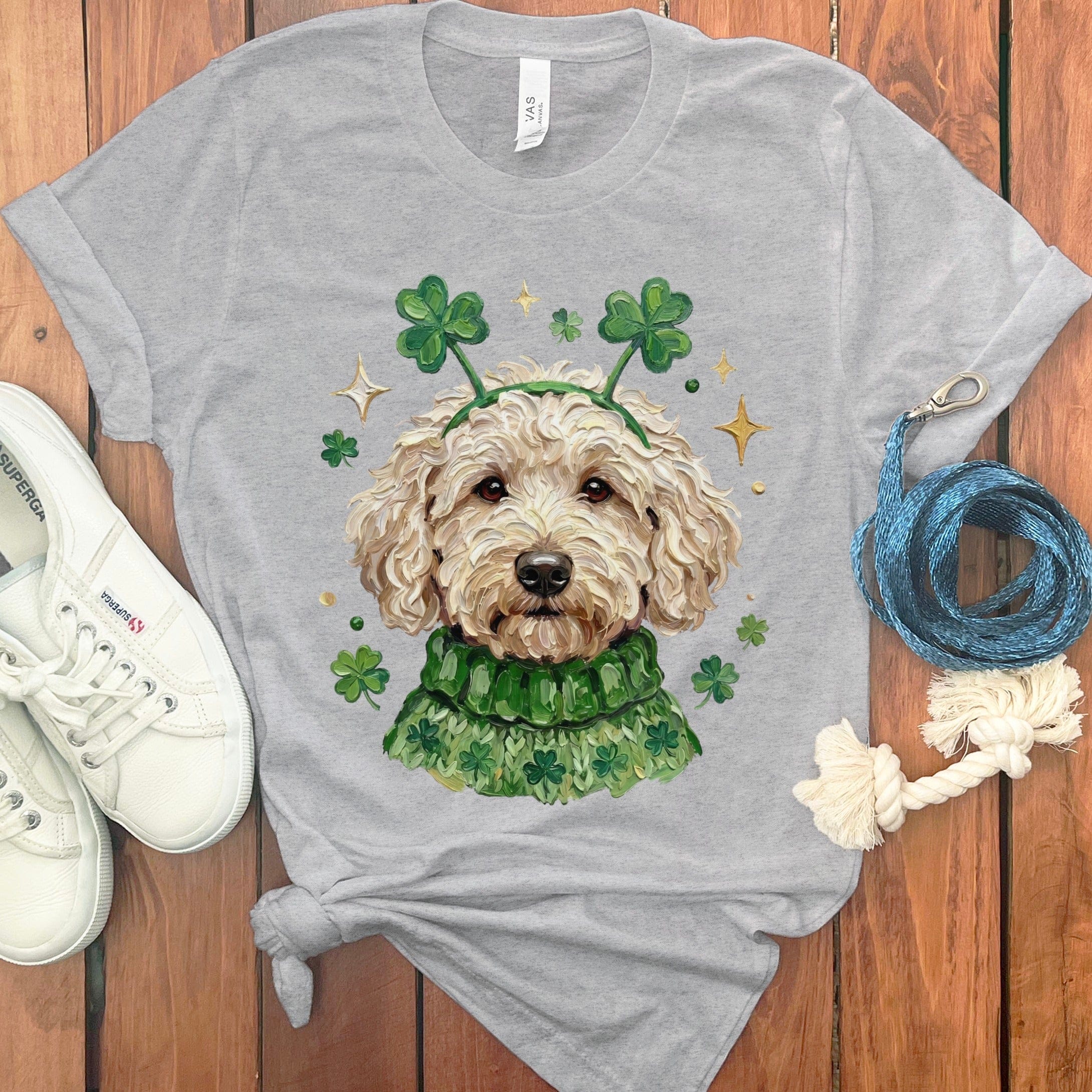 Lucky Cream Goldendoodle T-Shirt in Athletic Heather / S by Puppy Jo