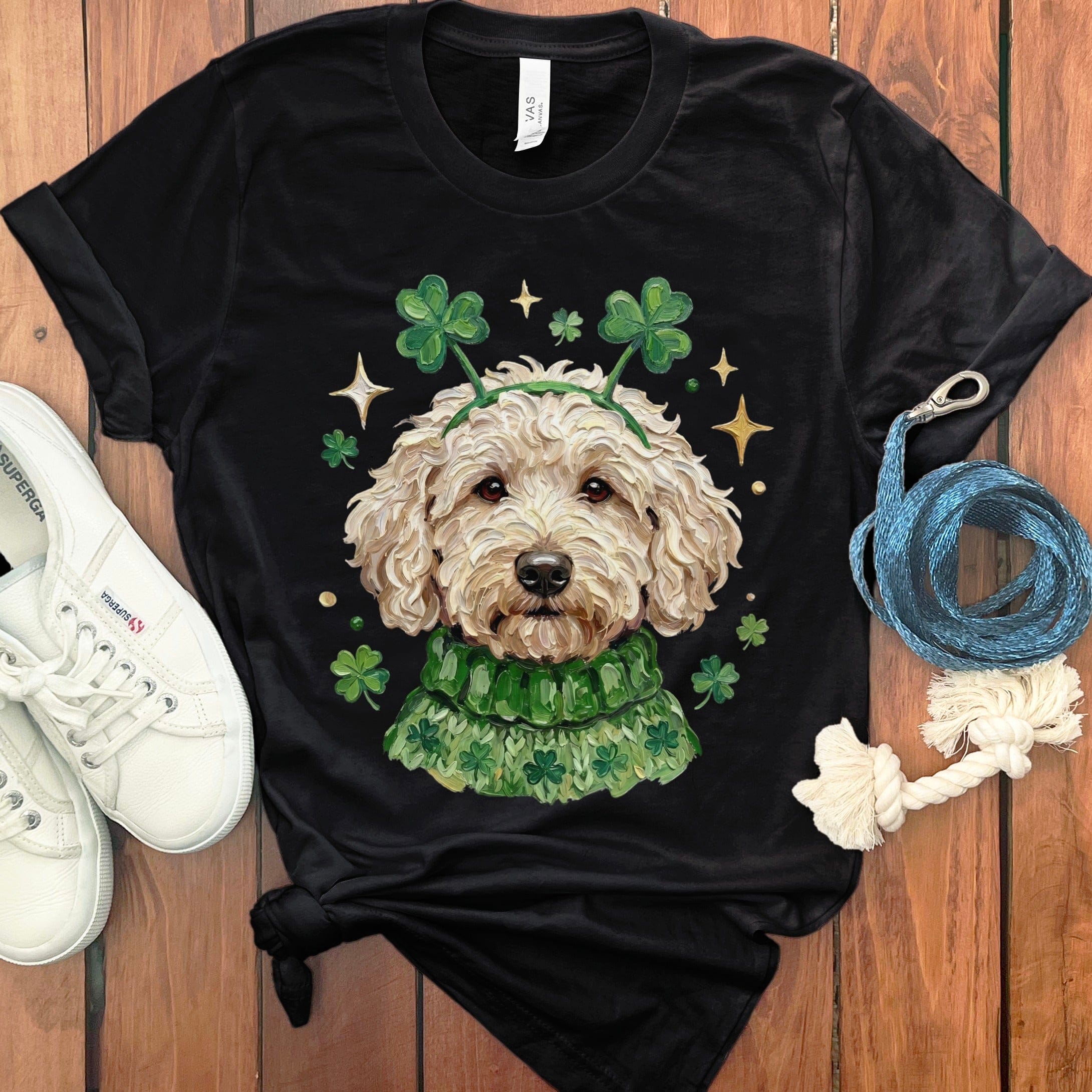 Lucky Cream Goldendoodle T-Shirt in Black / S by Puppy Jo