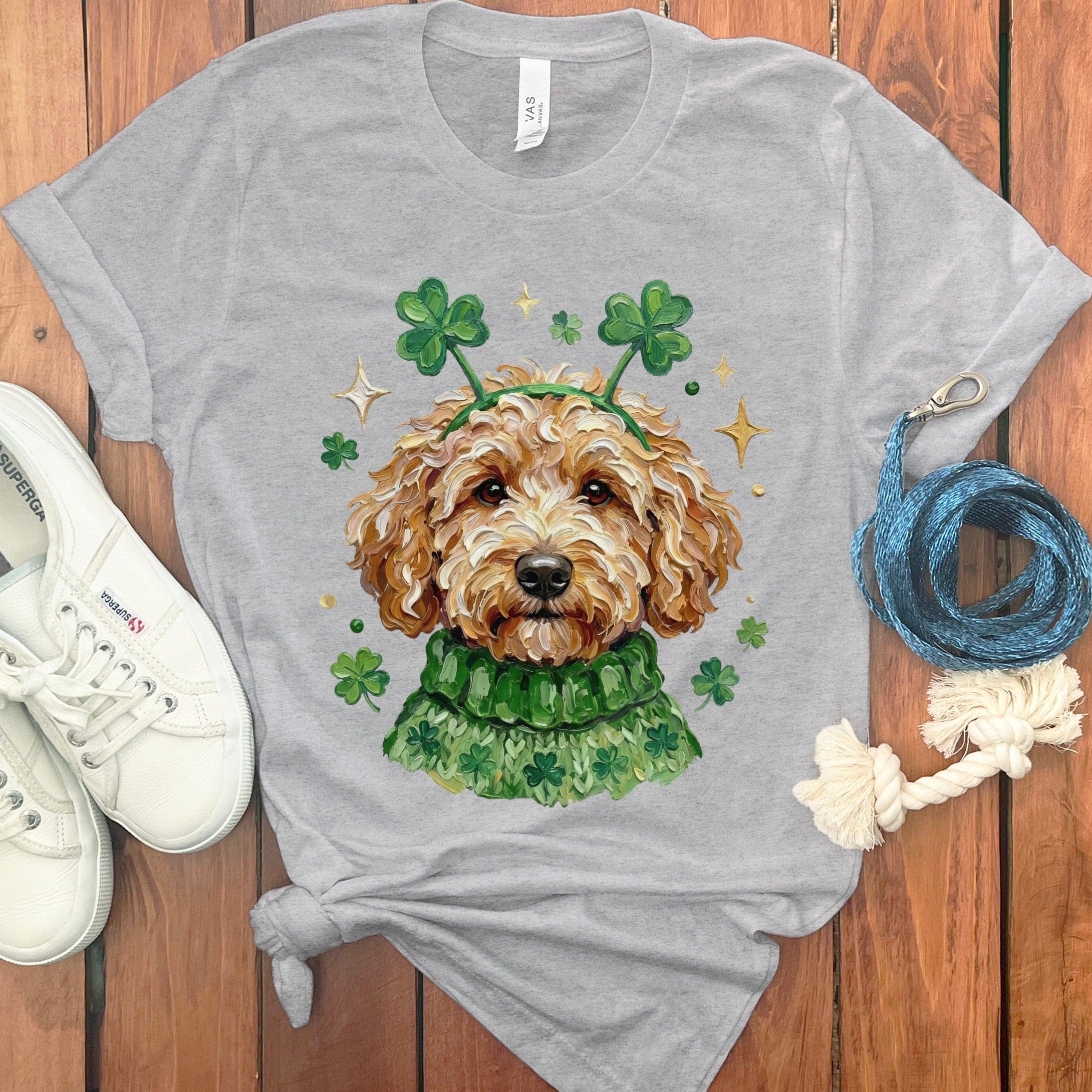 Lucky Goldendoodle Doodle T-Shirt in Athletic Heather / S by Puppy Jo
