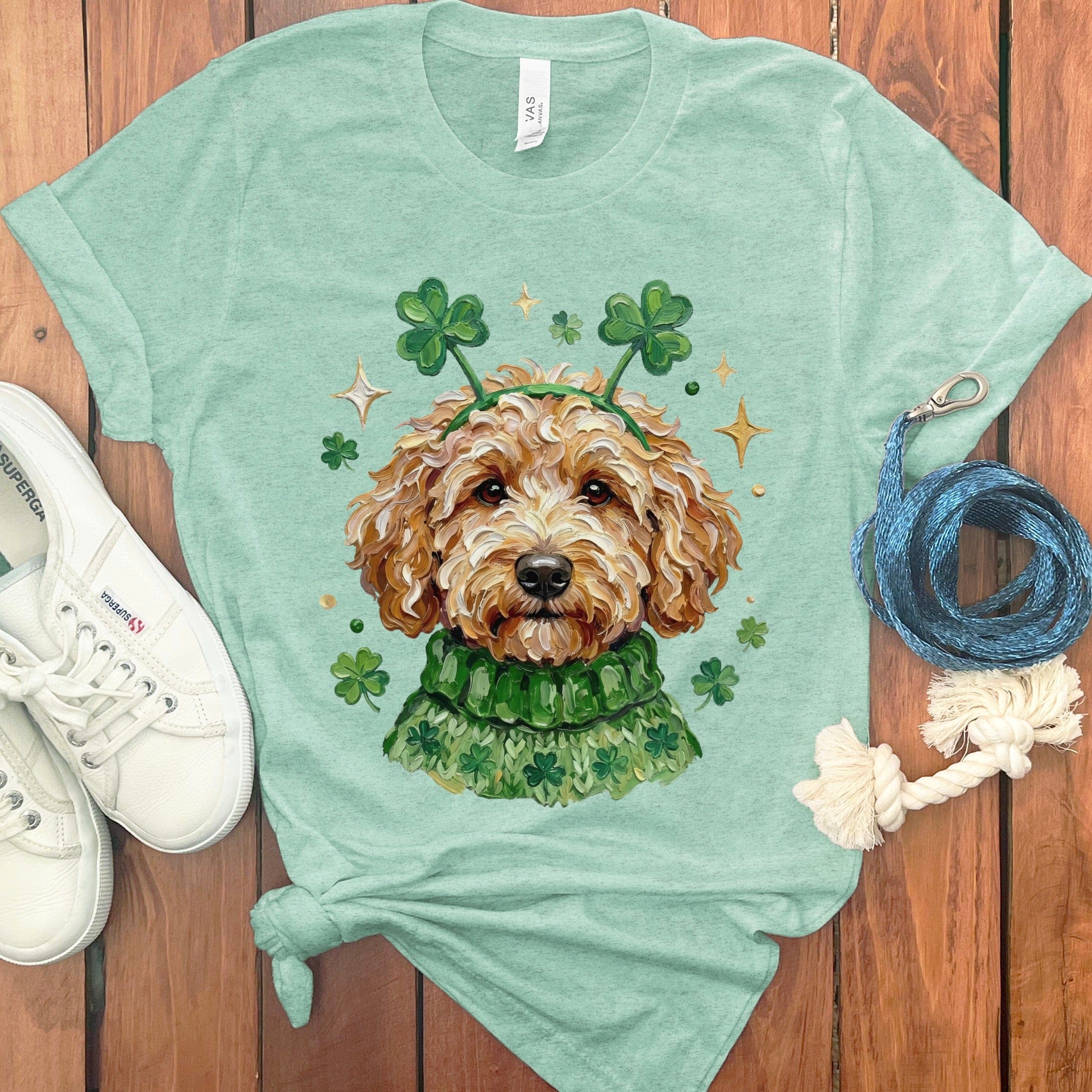 Lucky Goldendoodle Doodle T-Shirt in Heather Mint / S by Puppy Jo
