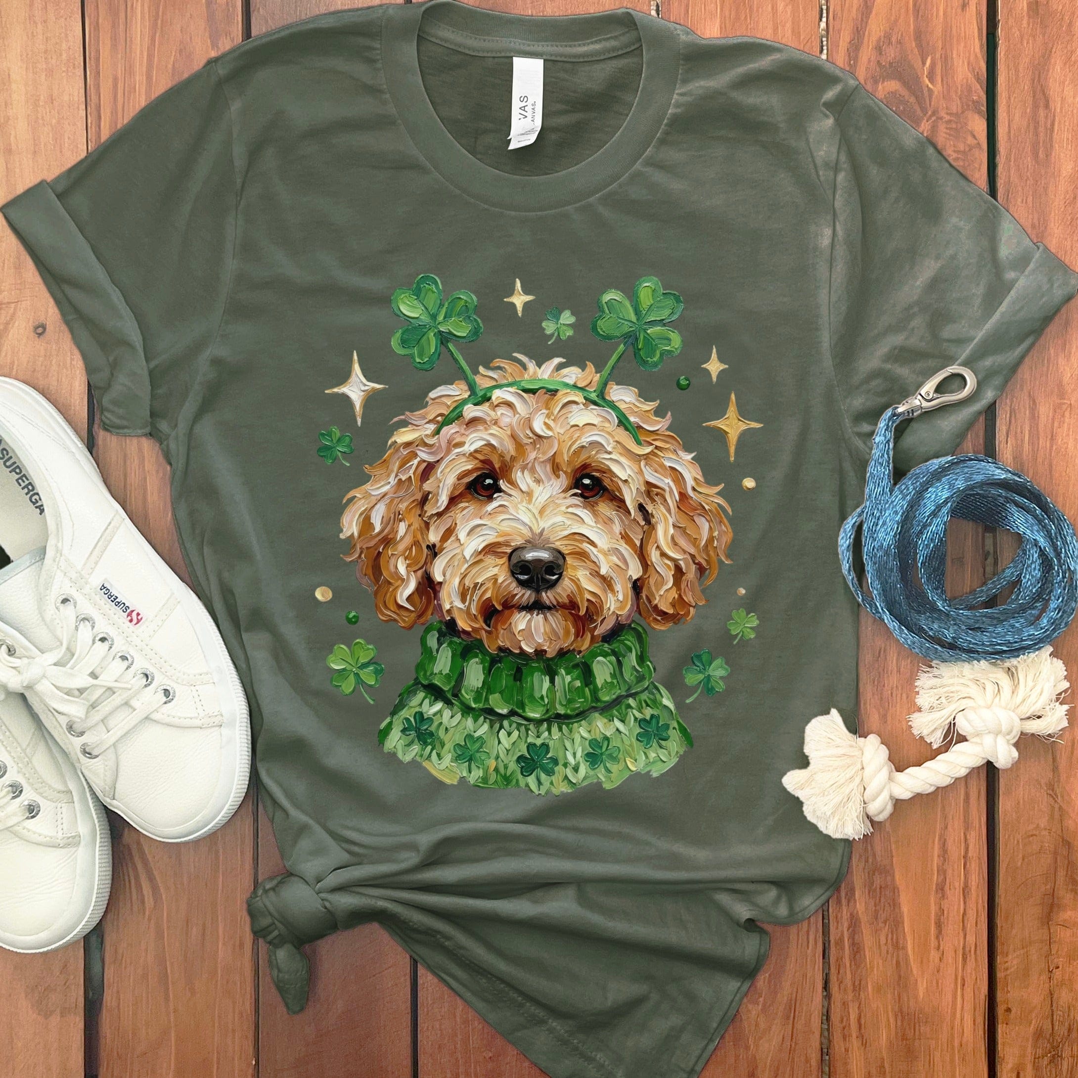 Lucky Goldendoodle Doodle T-Shirt in Military Green / S by Puppy Jo