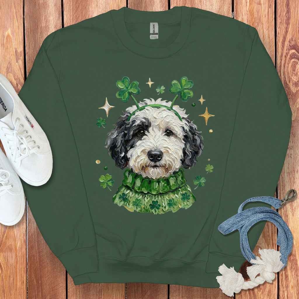 Lucky Parti Goldendoodle Sweatshirt in Forest Green / S by Puppy Jo