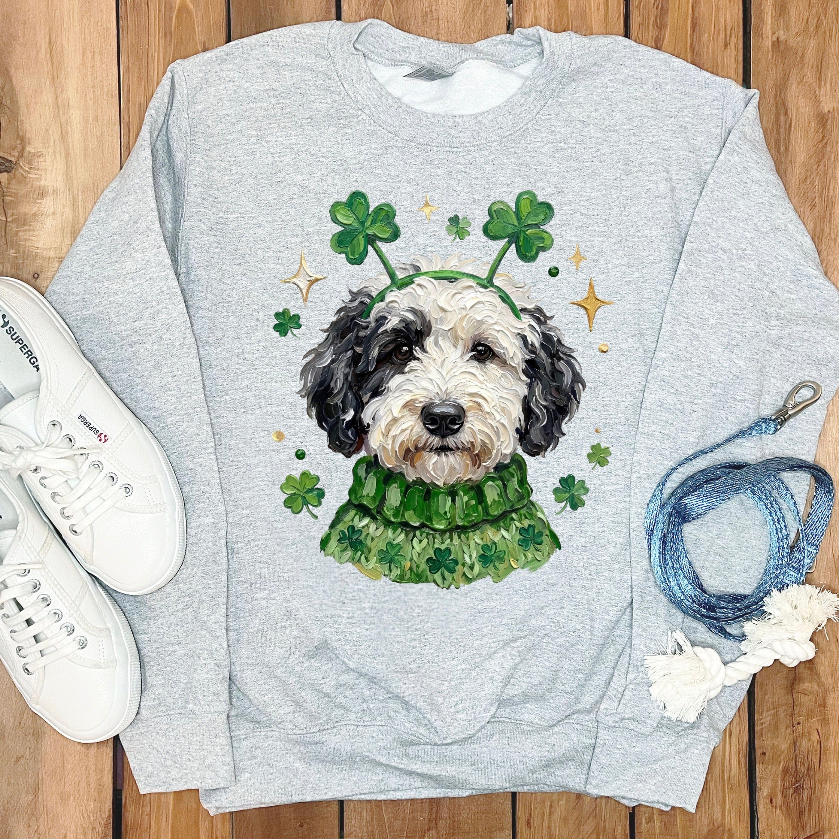 Lucky Parti Goldendoodle Sweatshirt in Sport Grey / S by Puppy Jo