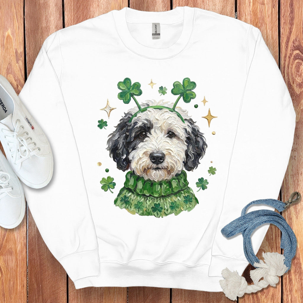 Lucky Parti Goldendoodle Sweatshirt in White / S by Puppy Jo