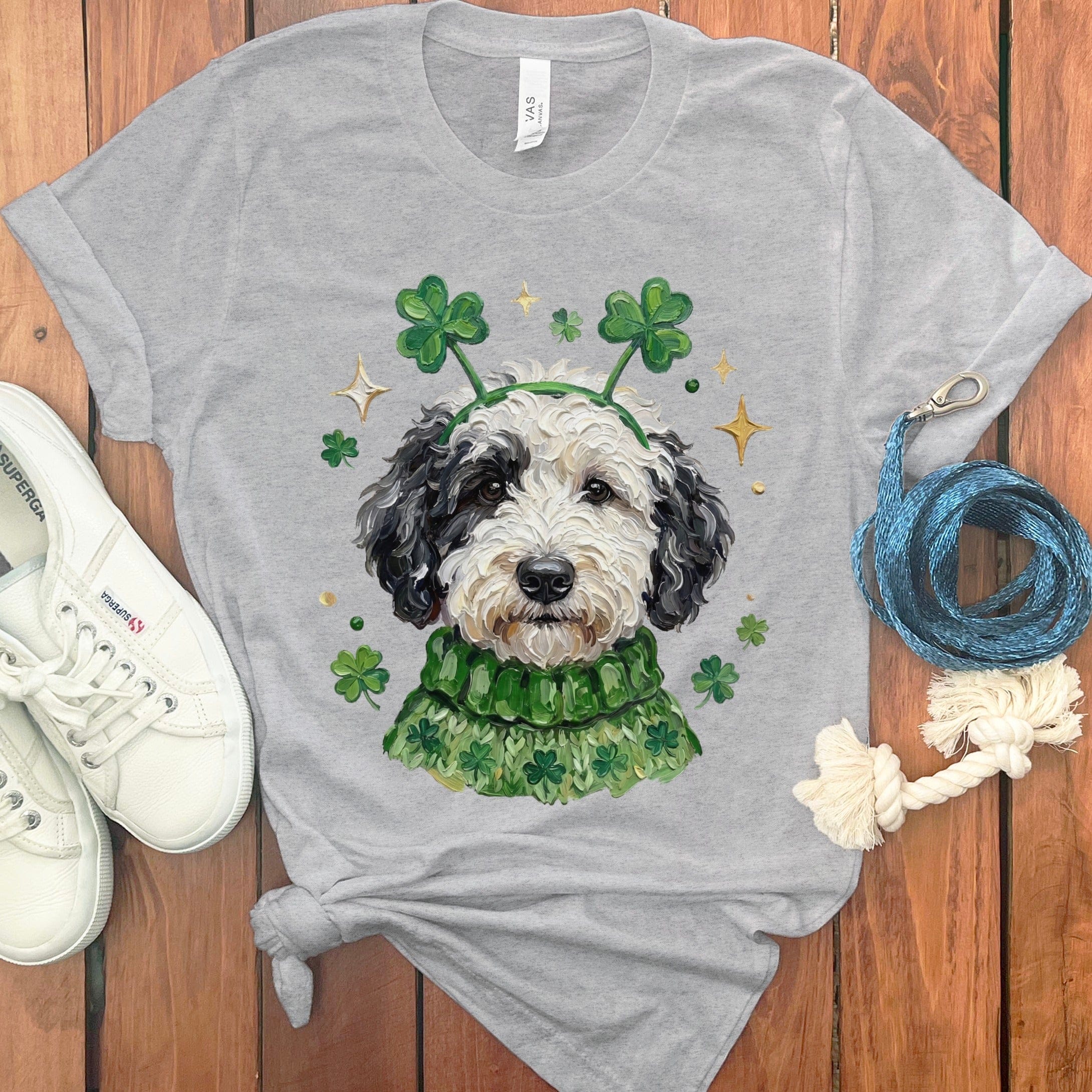 Lucky Parti Goldendoodle T-Shirt in Athletic Heather / S by Puppy Jo