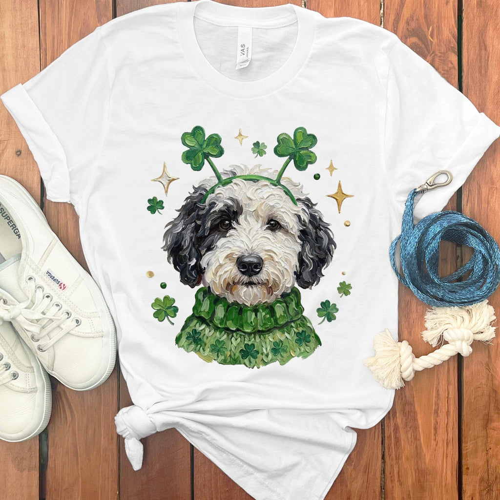 Lucky Parti Goldendoodle T-Shirt in White / S by Puppy Jo