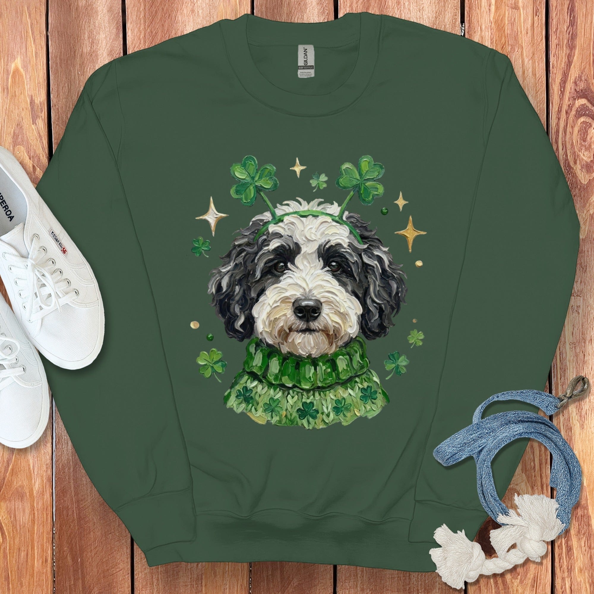 Lucky Schnoodle Sweatshirt in Forest Green / S by Puppy Jo