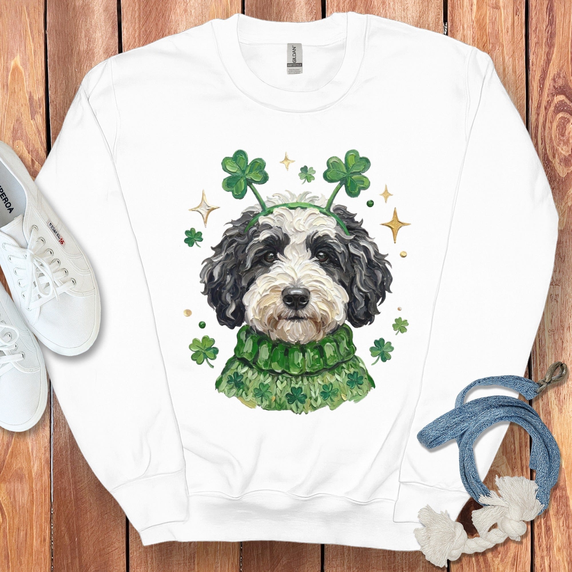 Lucky Schnoodle Sweatshirt in White / S by Puppy Jo