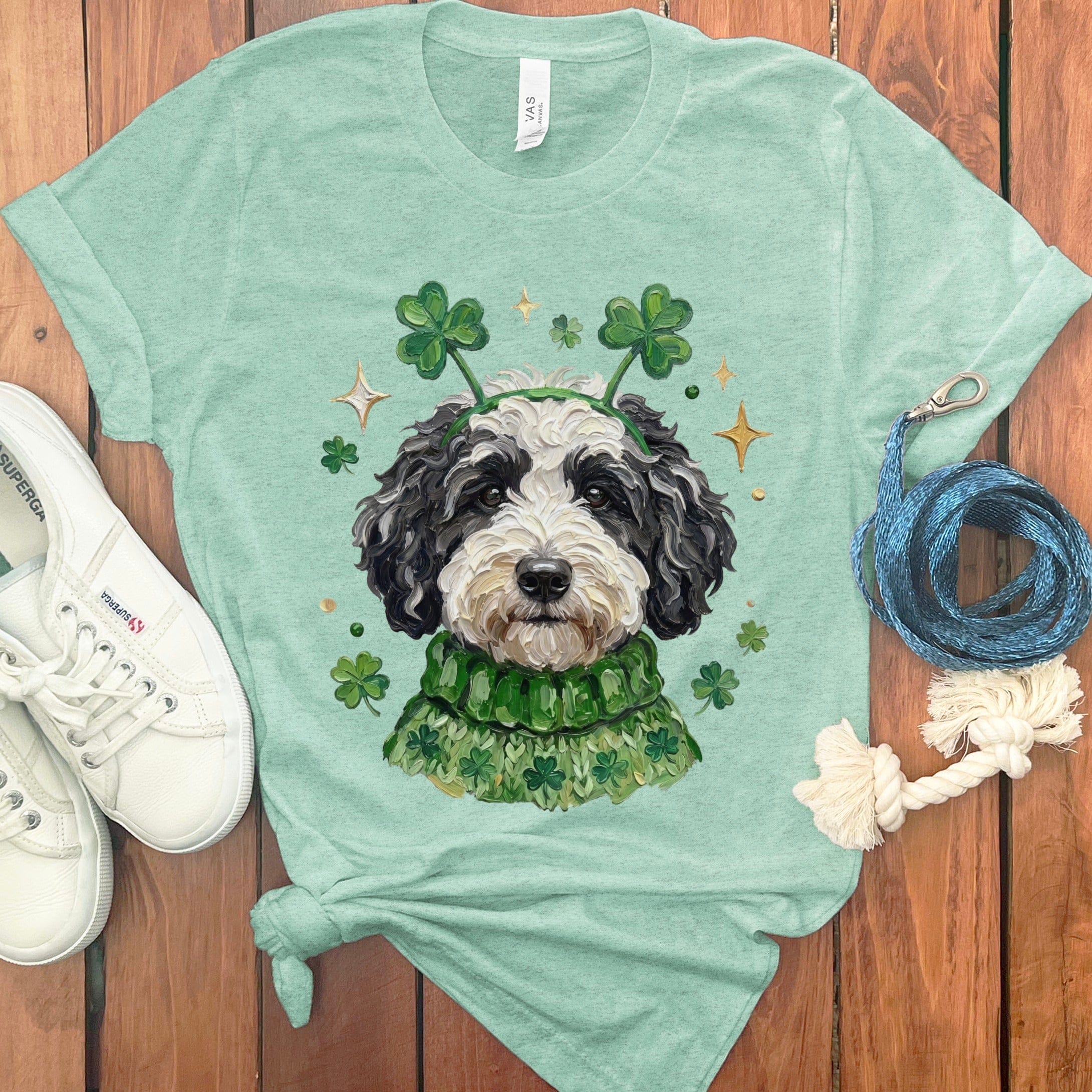 Lucky Schnoodle T-Shirt in Heather Mint / S by Puppy Jo