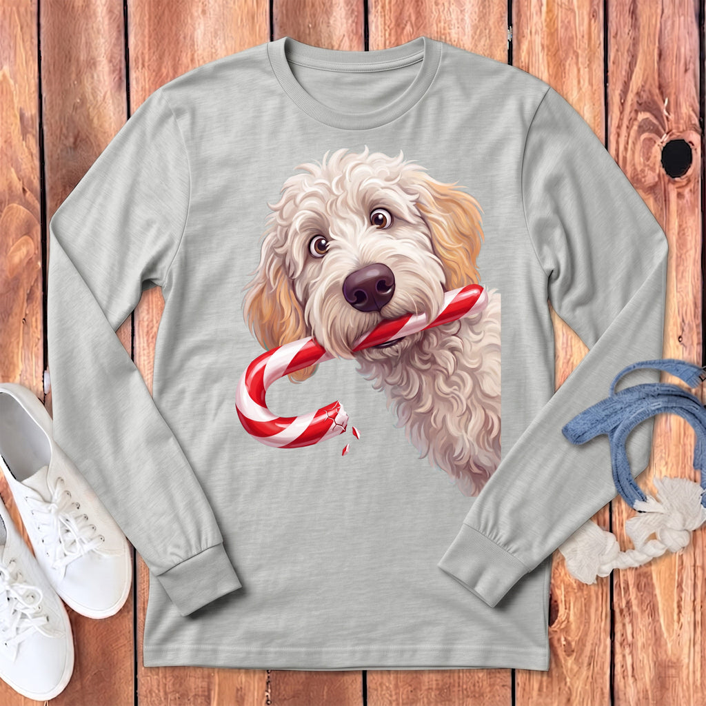 Maltipoo Candy Cane Thief Long Sleeve T-Shirt in Athletic Heather / S by Puppy Jo