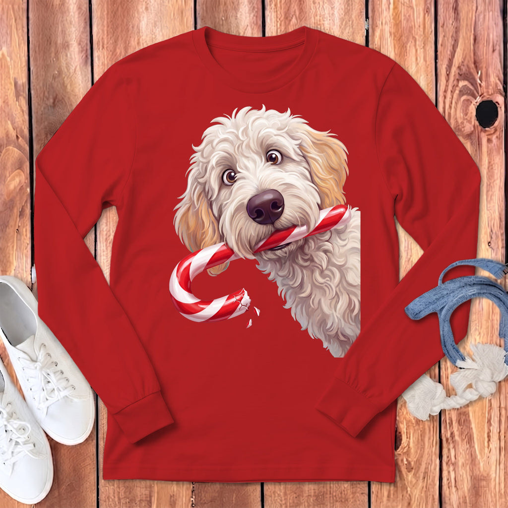 Maltipoo Candy Cane Thief Long Sleeve T-Shirt in Red / S by Puppy Jo