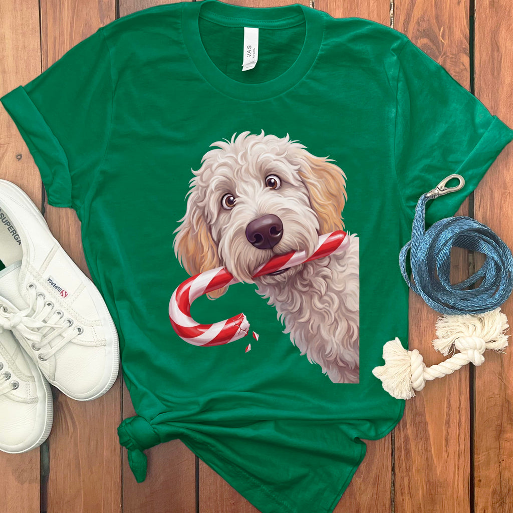 Maltipoo Candy Cane Thief T-Shirt in Kelly / S by Puppy Jo
