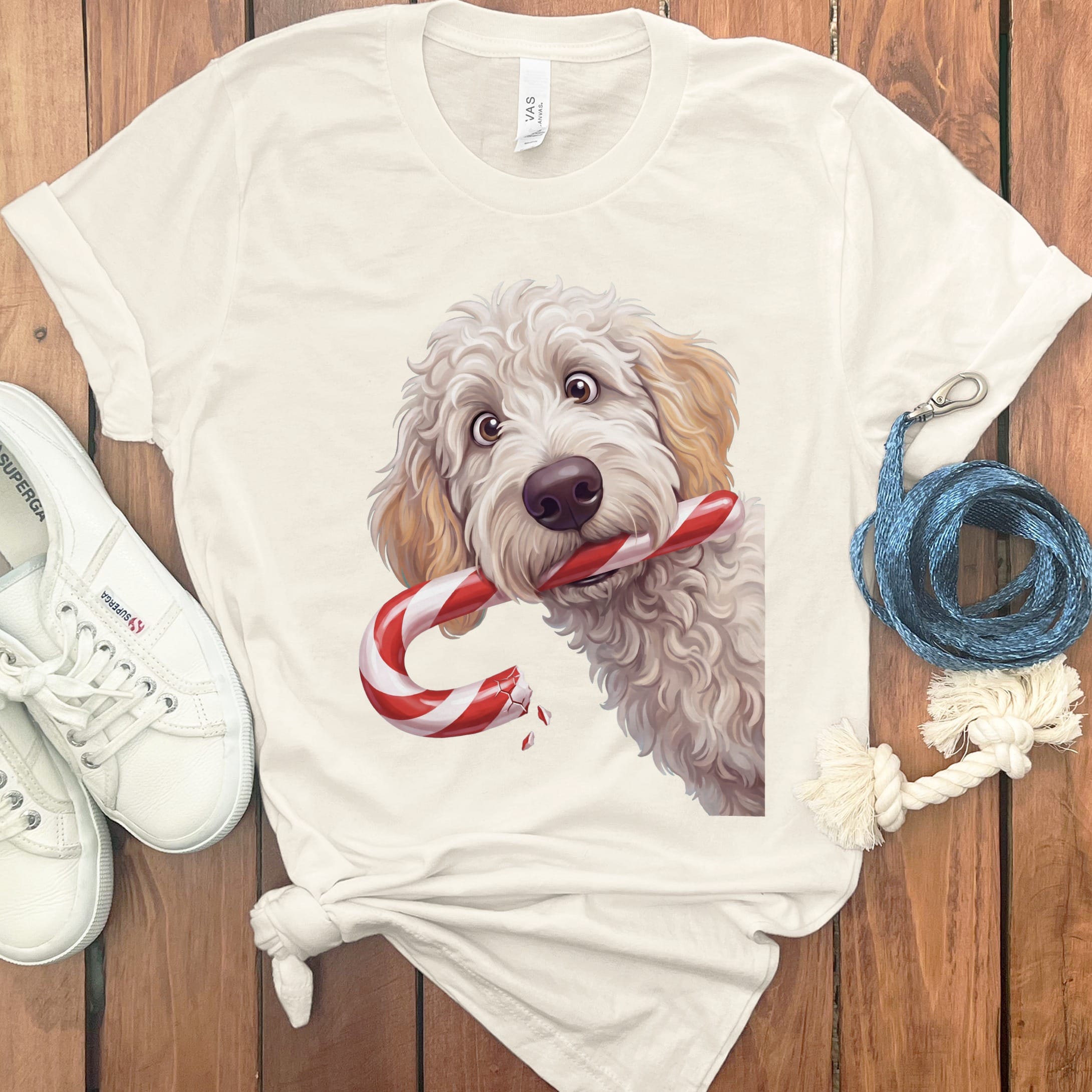 Maltipoo Candy Cane Thief T-Shirt in Natural / S by Puppy Jo