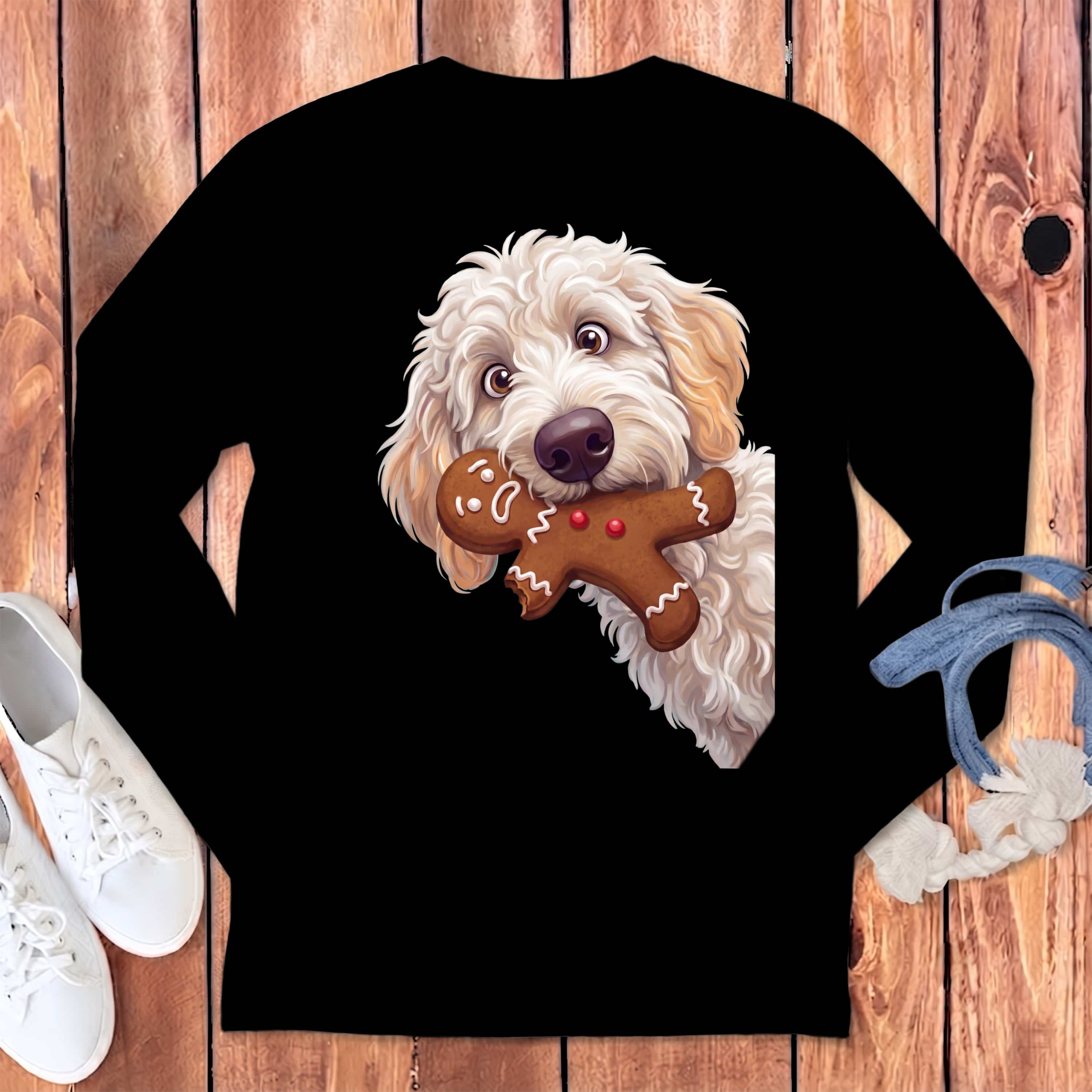 Maltipoo Cookie Thief Long Sleeve T-Shirt in Black / S by Puppy Jo